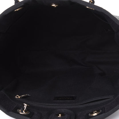 Chanel Mixed Fibers Striped Small Deauville Tote Black 4 of 5