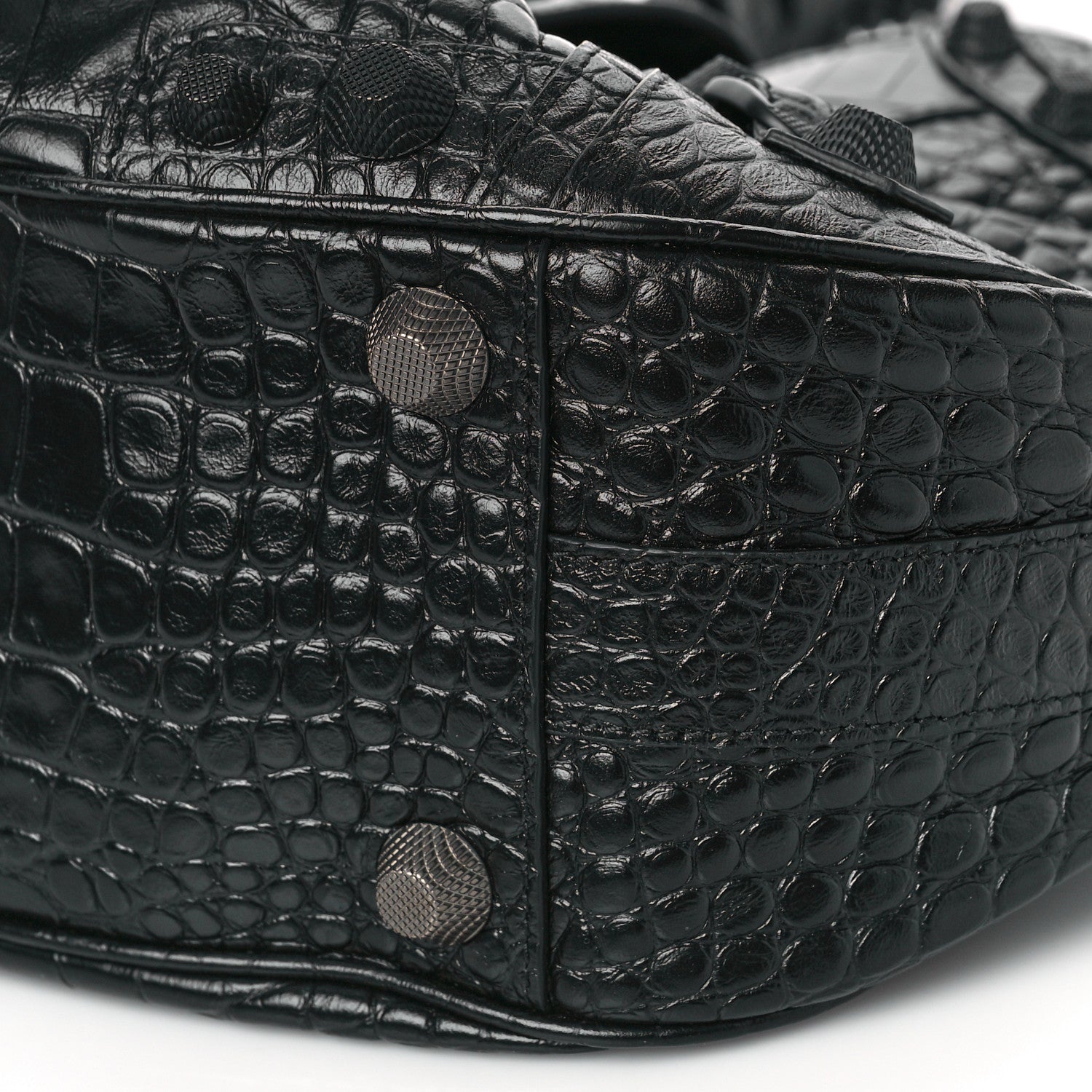 Balenciaga Extra Supple Calfskin Monochrome Crocodile Embossed Medium Le Cagole Shoulder Bag Black 9 of 9