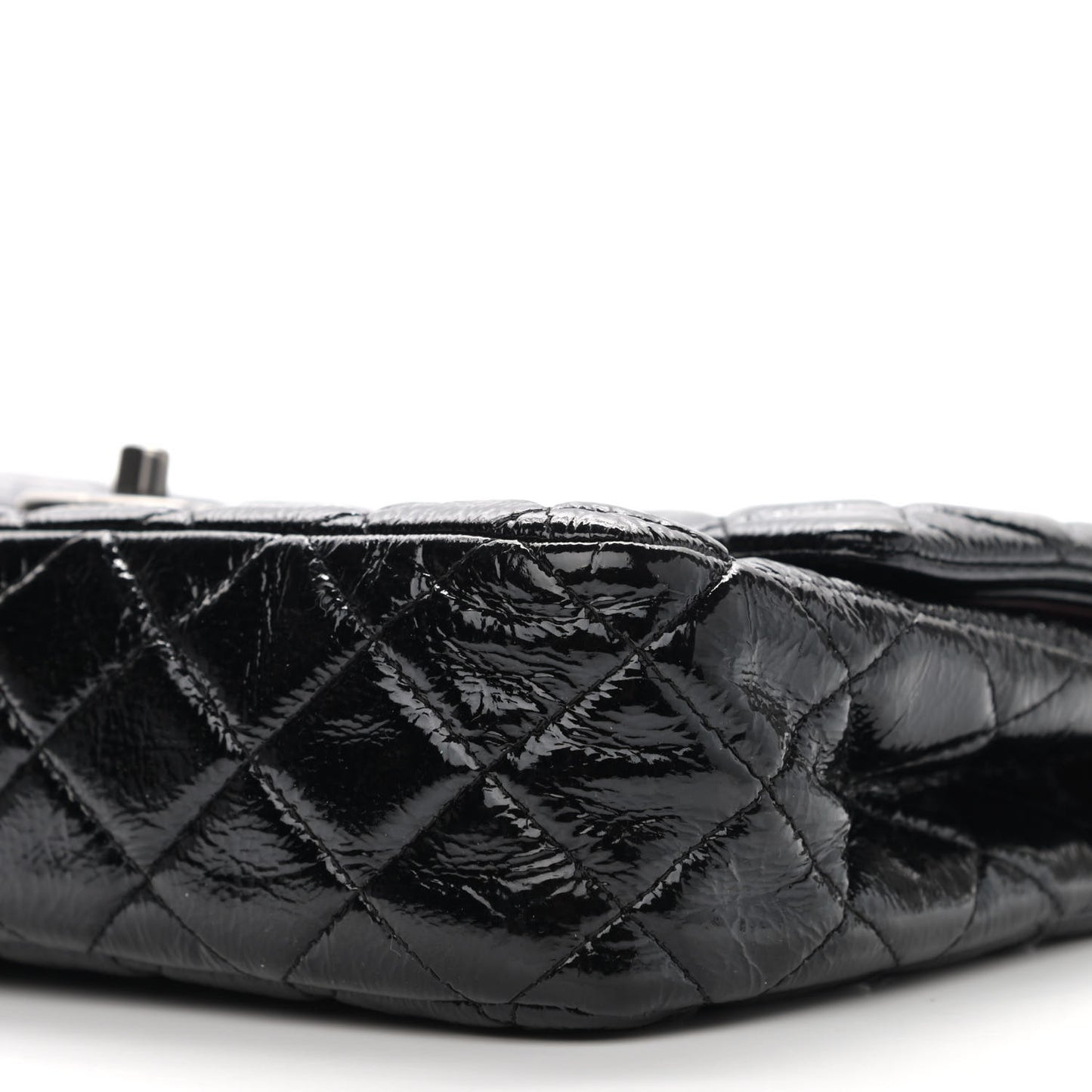 Distressed Patent Quilted Medium Double Flap Black