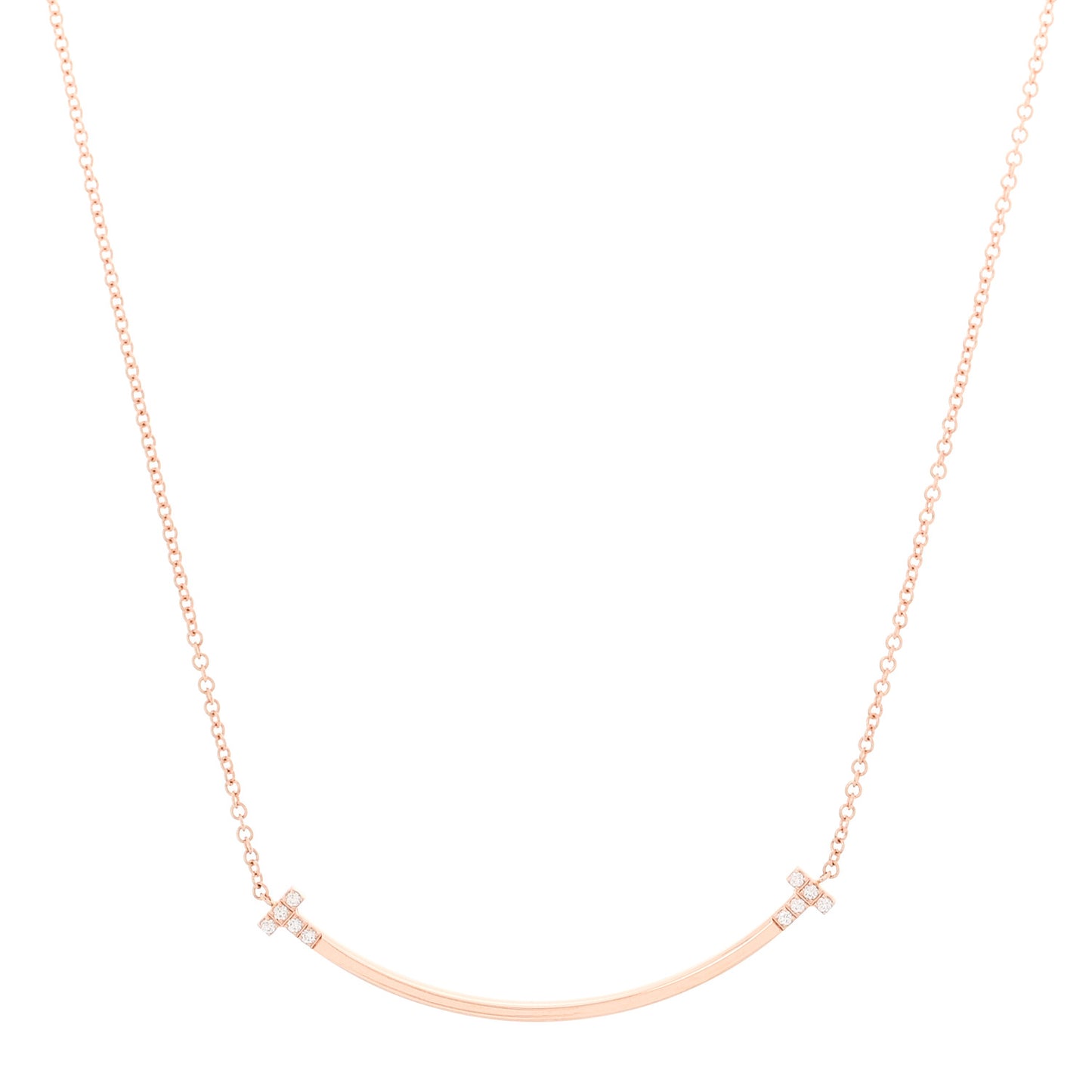 18K Rose Gold Diamond .03ctw Small T Smile Pendant Necklace