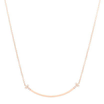 Tiffany 18K Rose Gold Diamond .03ctw Small T Smile Pendant Necklace 1 of 6