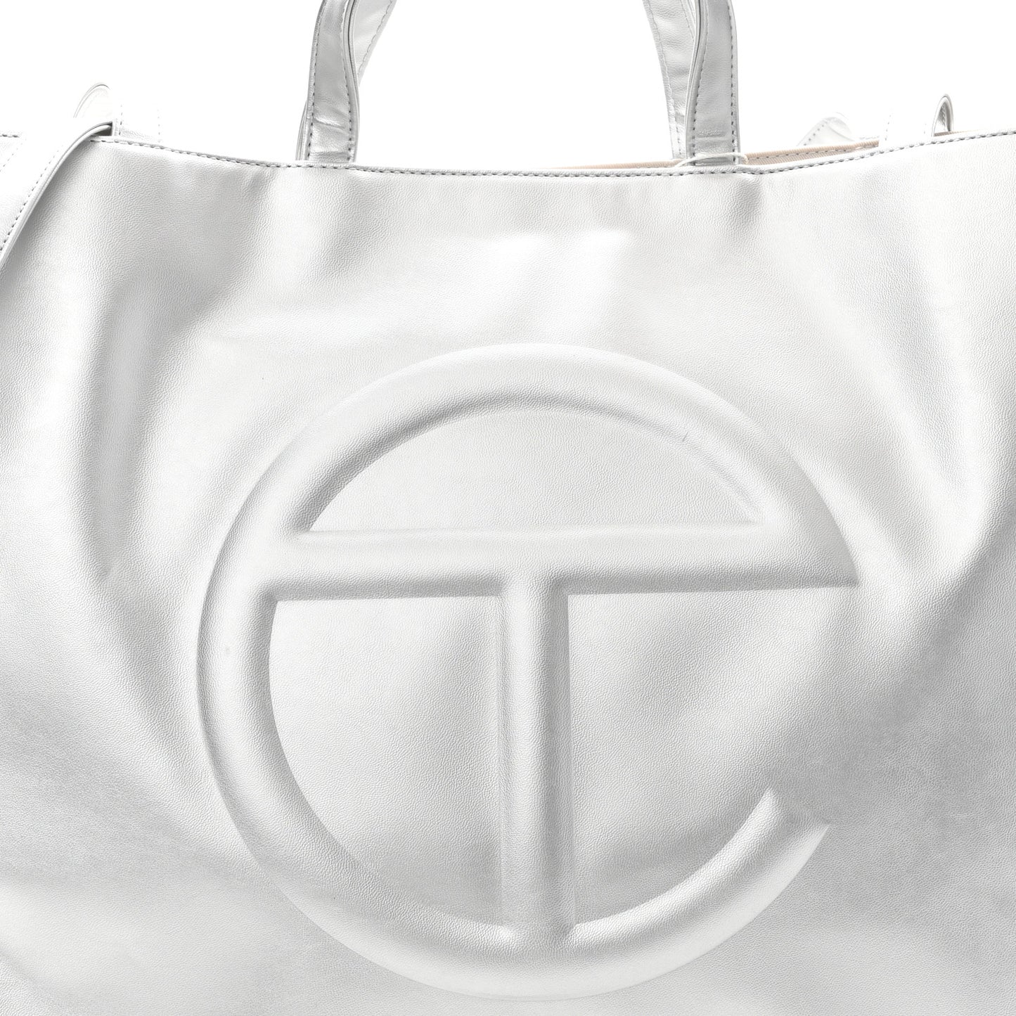 Metallic Vegan Leather Large Shopping Bag Silver