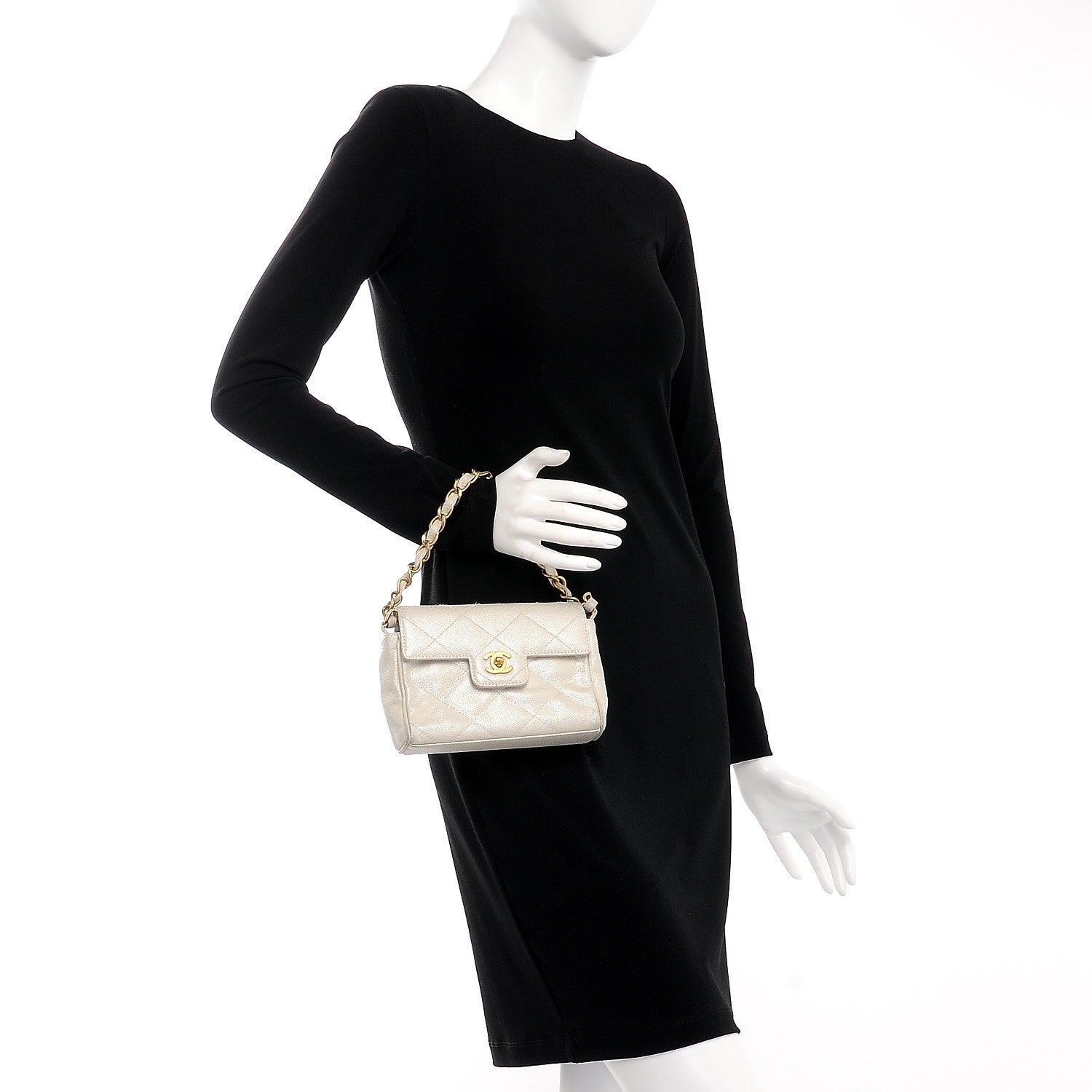 Chanel Caviar Quilted Mini Evening Bag Pearl 2 of 14