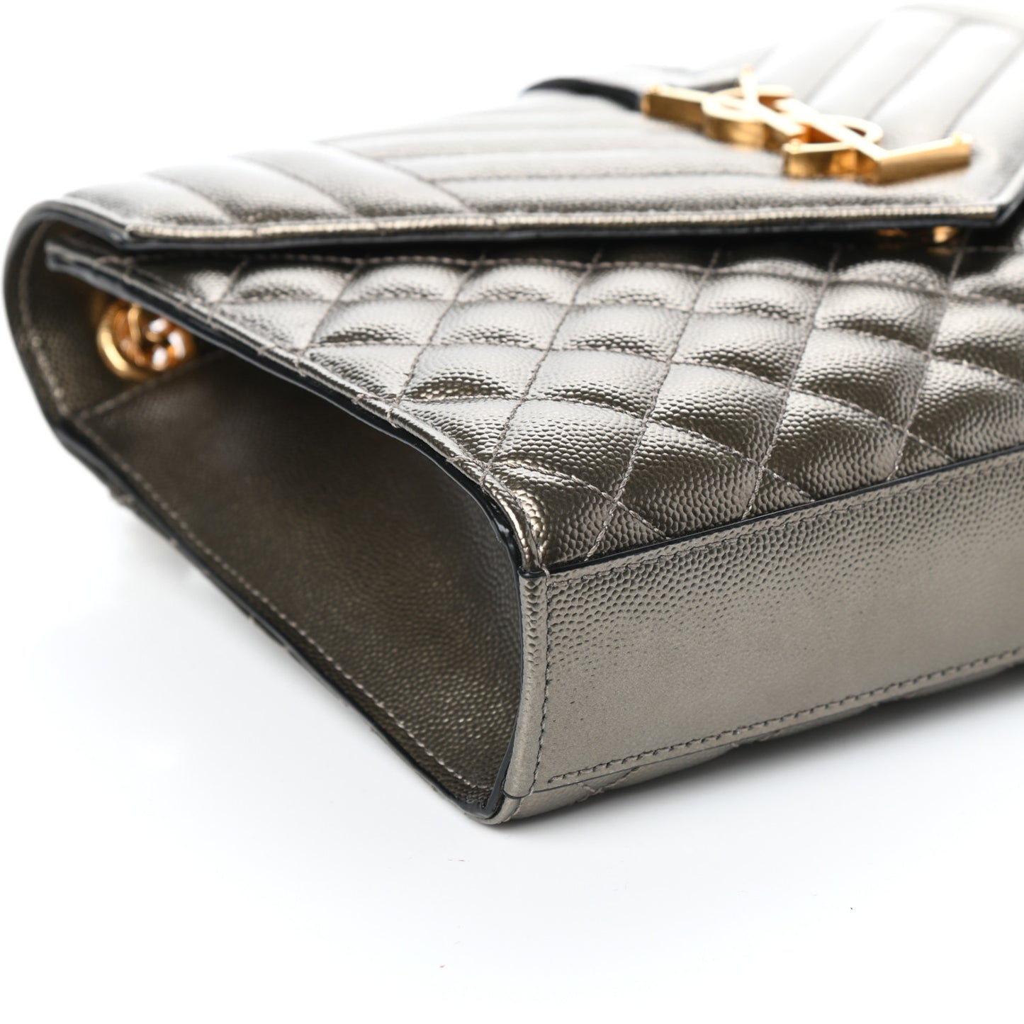 Metallic Grain De Poudre Textured Mixed Matelasse Triquilt Medium Monogram Satchel Piombo