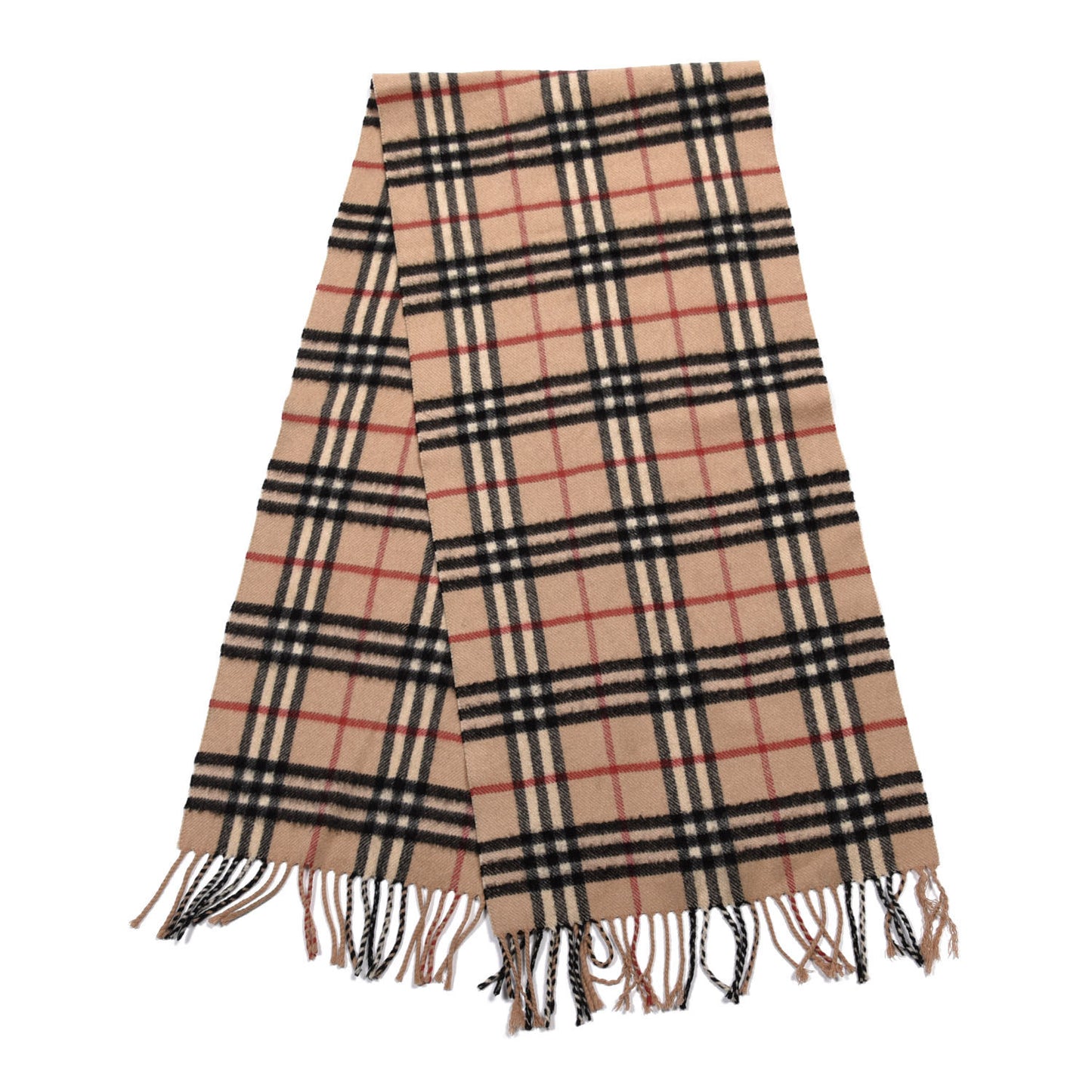 Lambswool Check Fringe Scarf Camel