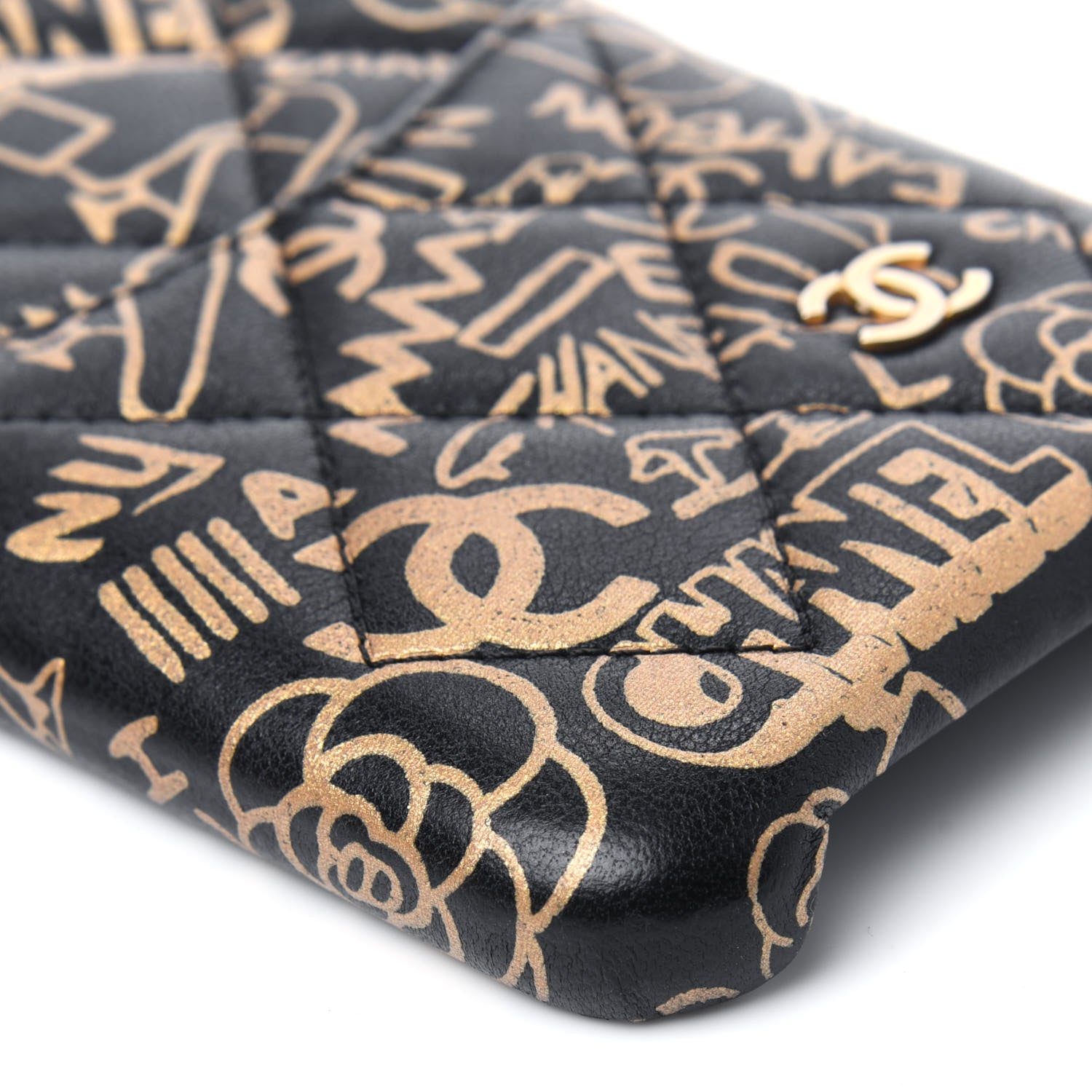 Chanel Lambskin Quilted iPhone XR Coco Tech Egyptian Graffiti Case Black Gold 11 of 15