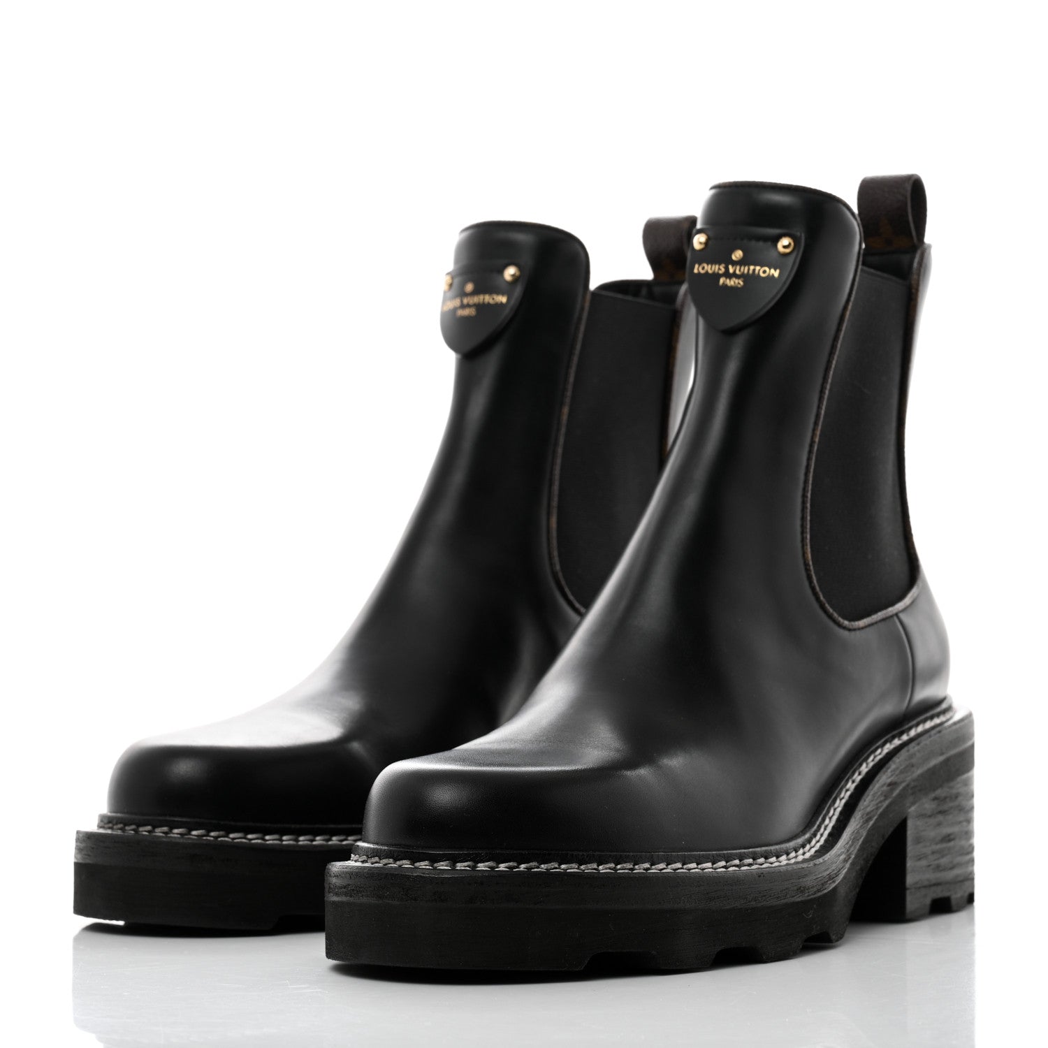 Louis Vuitton Calfskin Monogram Beaubourg Ankle Boots 41 Black 3 of 8
