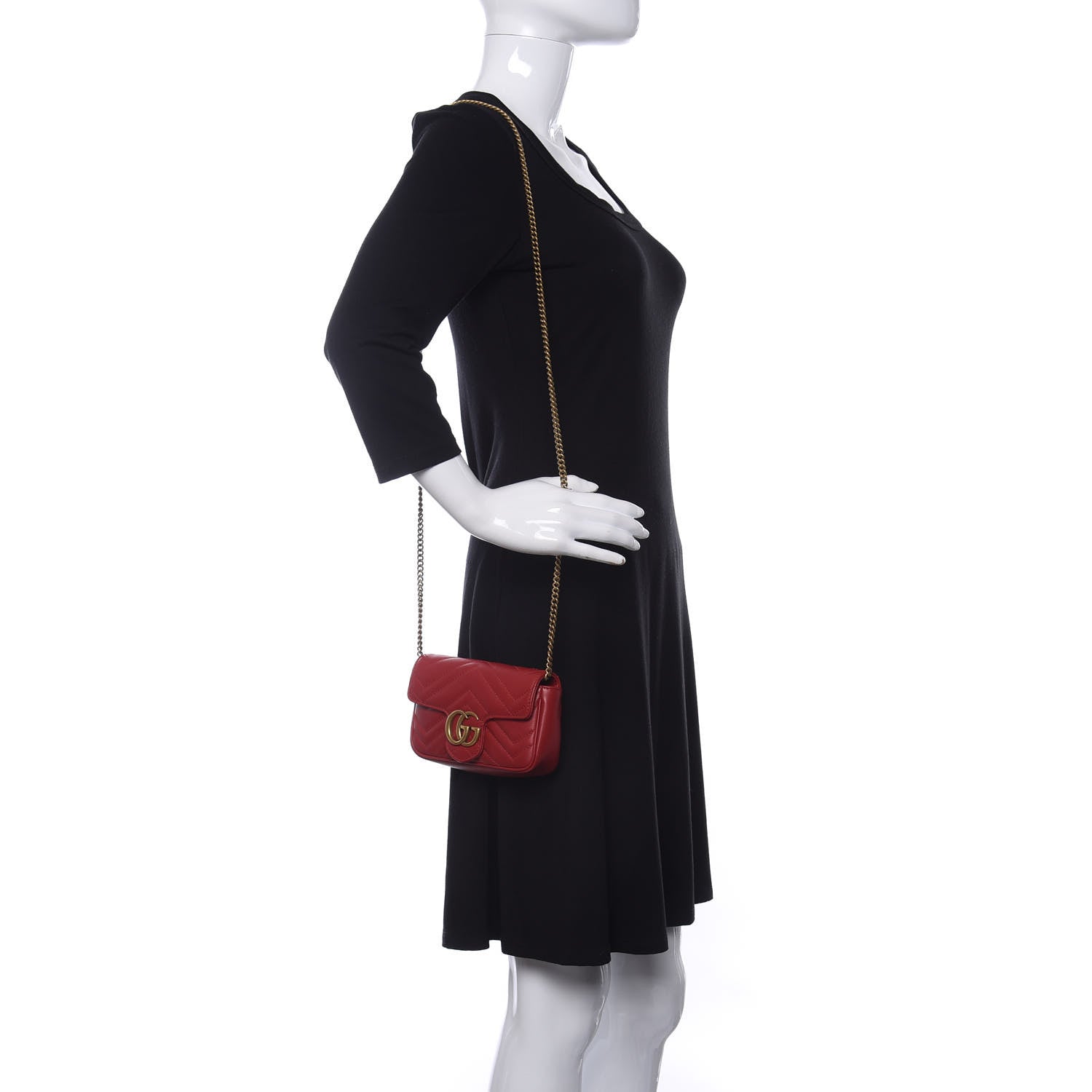 Gucci Calfskin Matelasse Super Mini GG Marmont Shoulder Bag Hibiscus Red 2 of 11