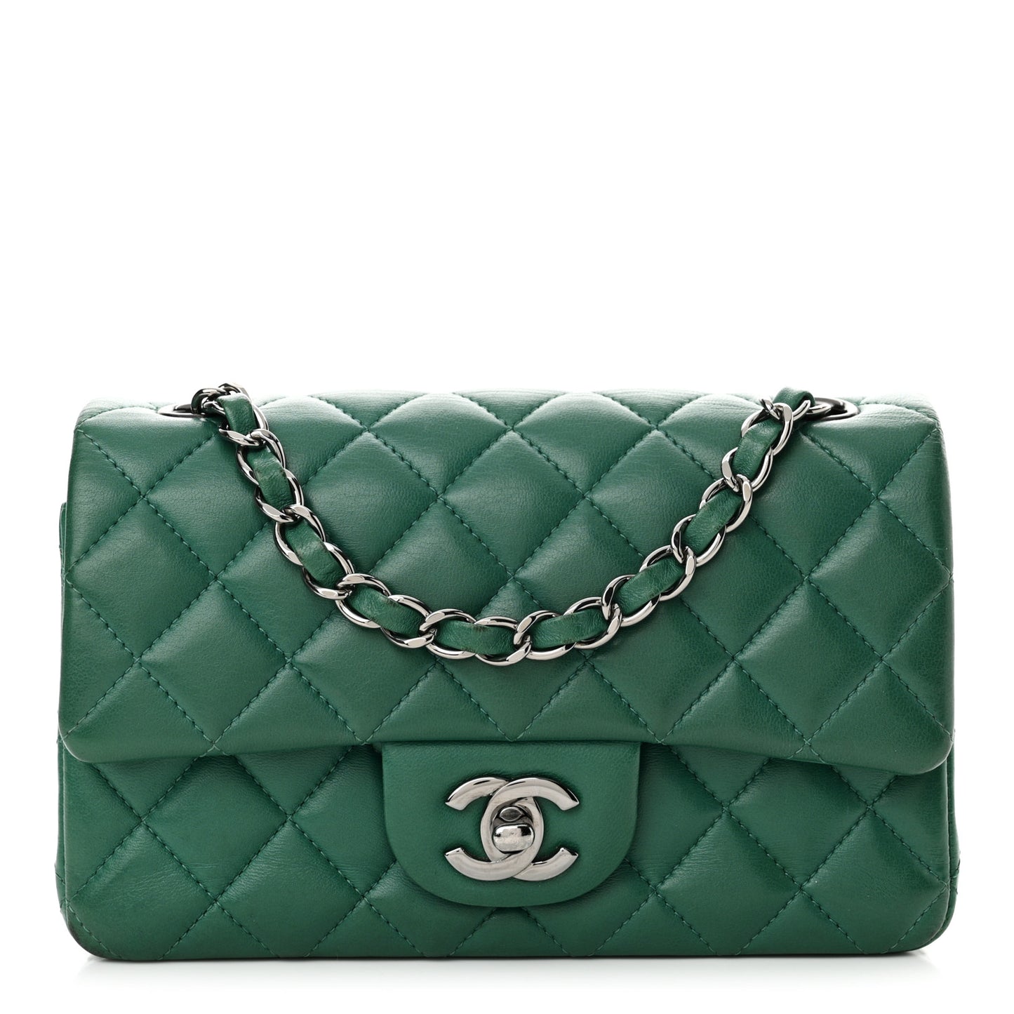 Lambskin Quilted Mini Rectangular Flap Dark Green