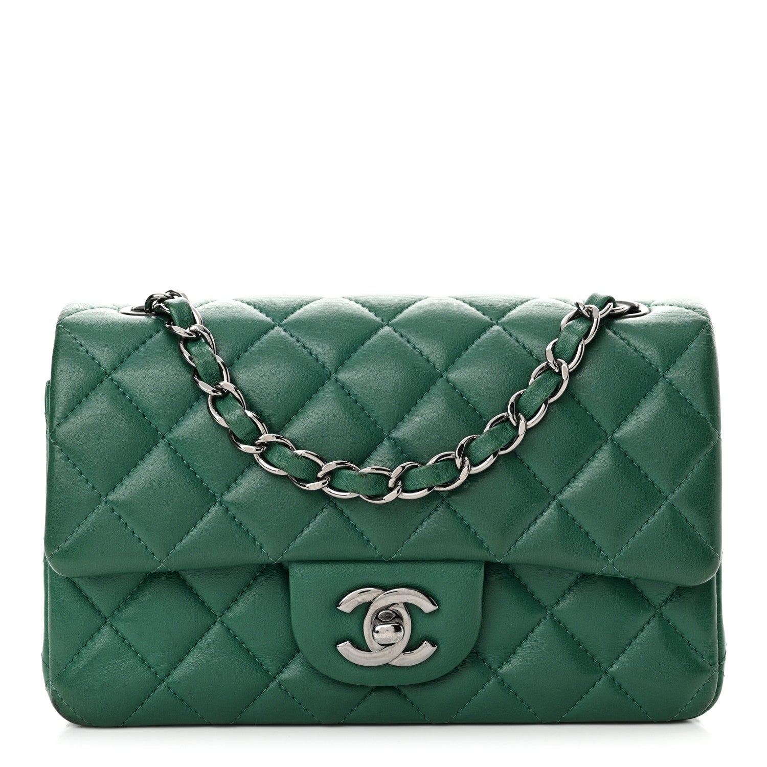 Chanel Lambskin Quilted Mini Rectangular Flap Dark Green 1 of 13