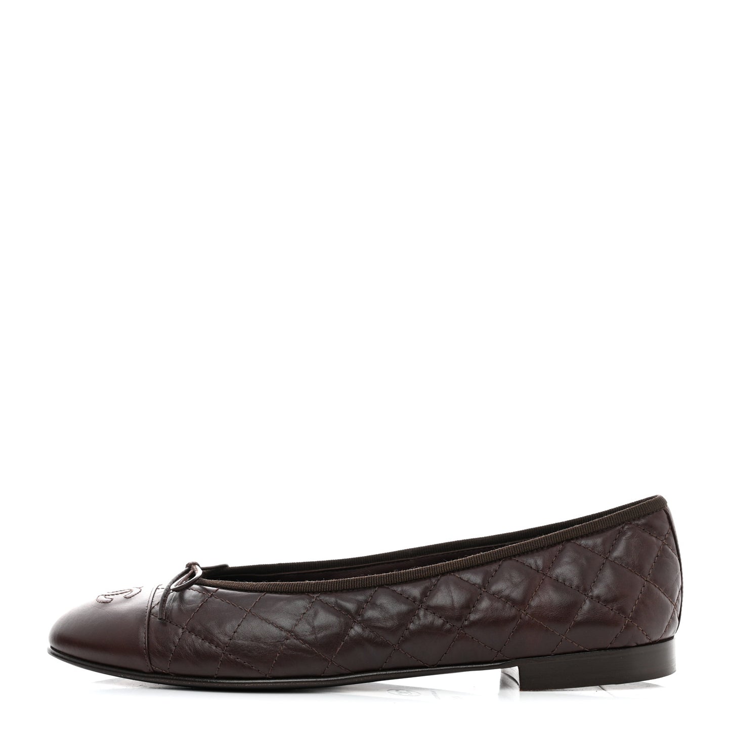 Aged Calfskin Quilted CC Cap Toe Ballerina Flats 41 Dark Brown