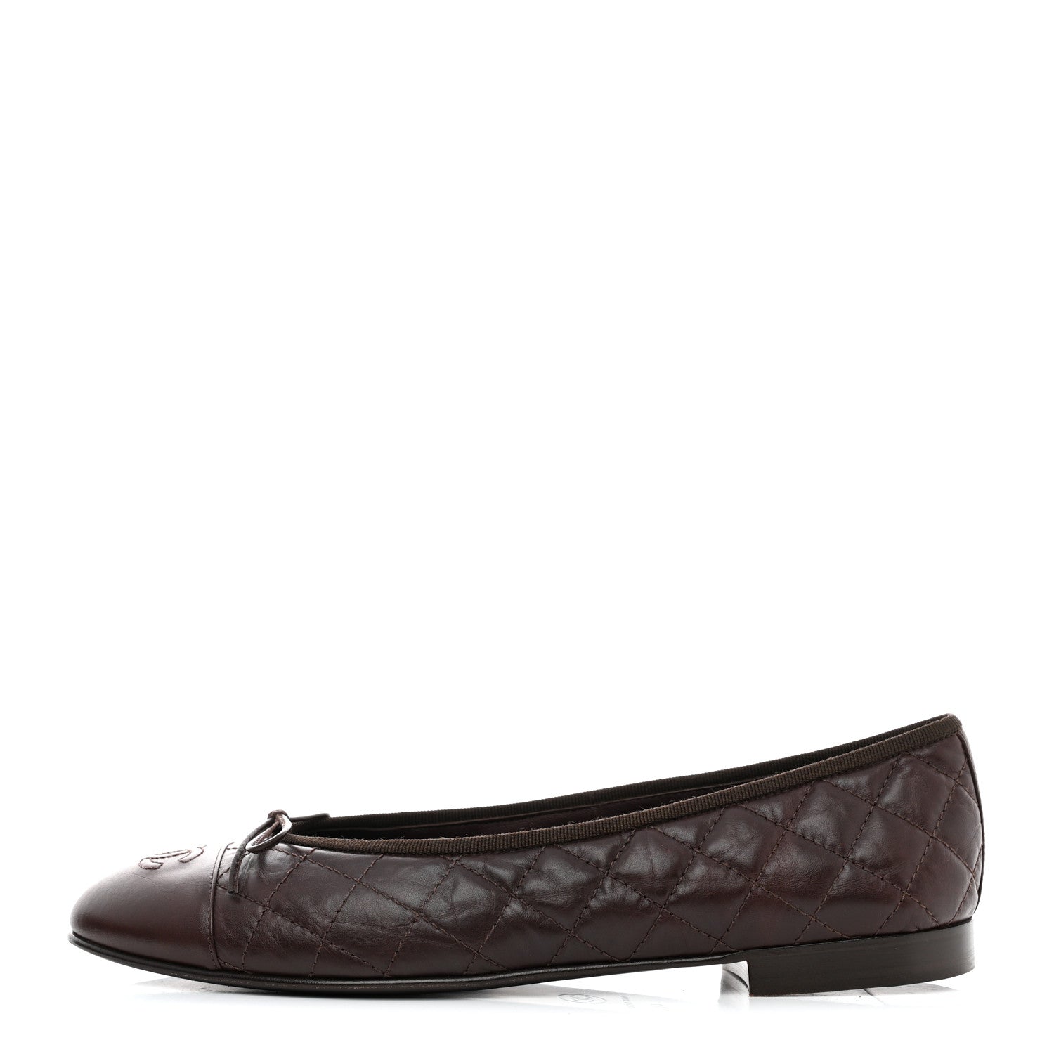 Chanel Aged Calfskin Quilted CC Cap Toe Ballerina Flats 41 Dark Brown 1 of 8