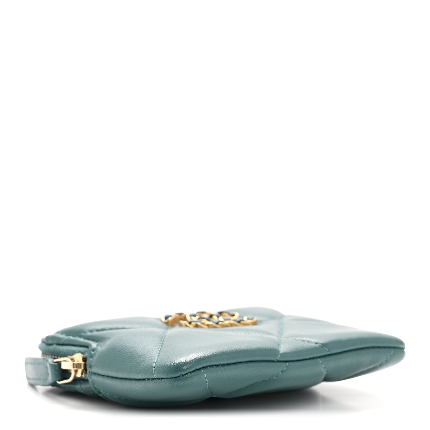 Lambskin Quilted Chanel 19 Zip Card Holder Wallet Dark Green