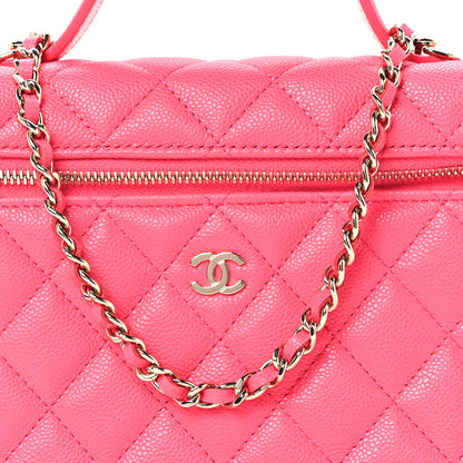 Chanel Caviar Quilted Top Handle Slim Vanity With Chain Fuchsia 7 of 10