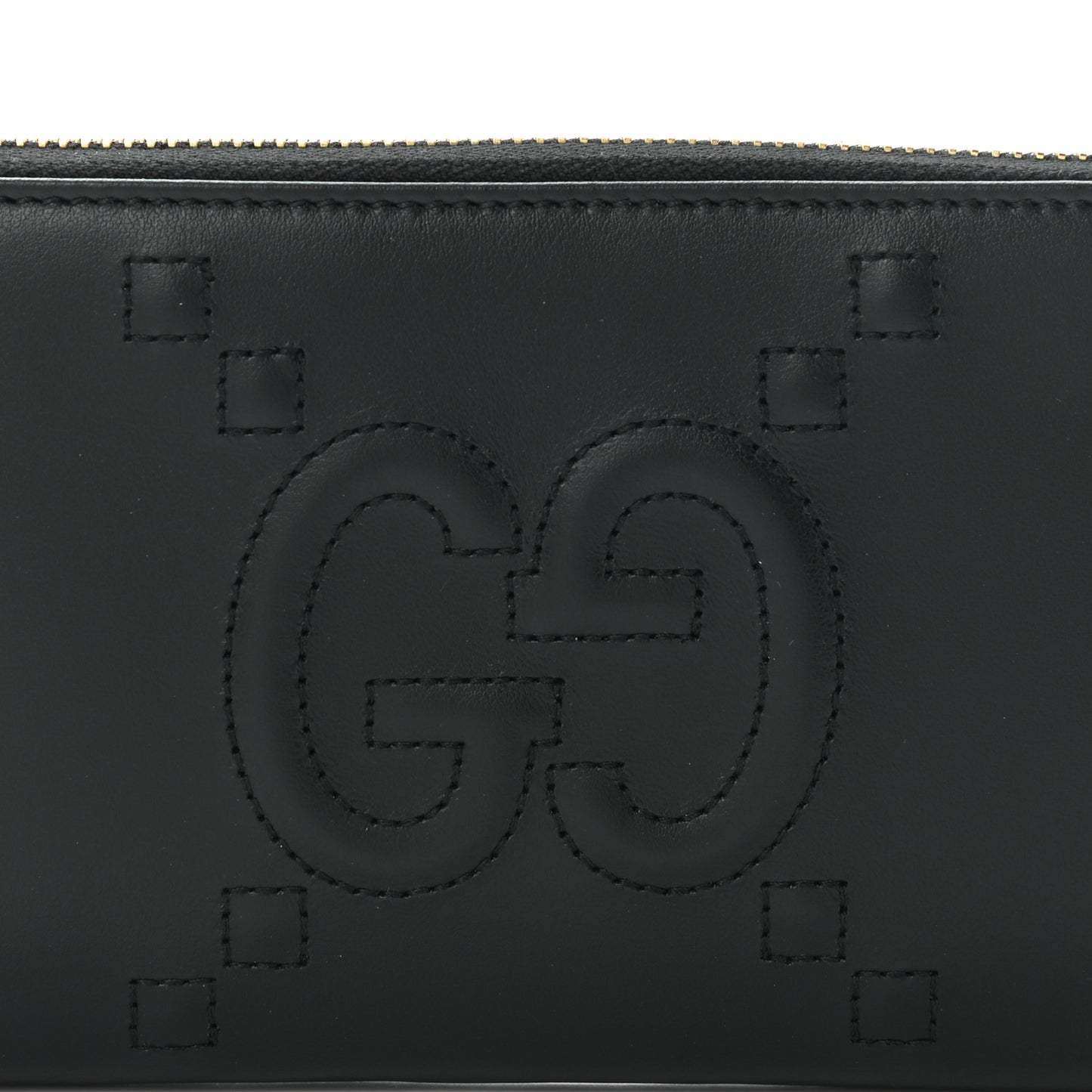 Apollo Calfskin GG Dadini Embroidered Zip Around Wallet Black