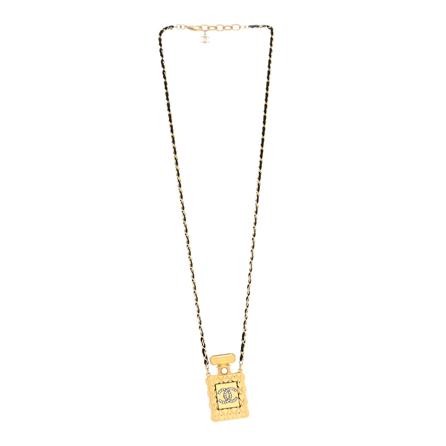 Chanel Crystal Pearl Perfume Bottle CC Necklace Gold 3 of 5