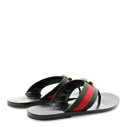 Gucci Nylon Calfskin Web Mens GG Thong Sandals 6 Green Red Black 5 of 10