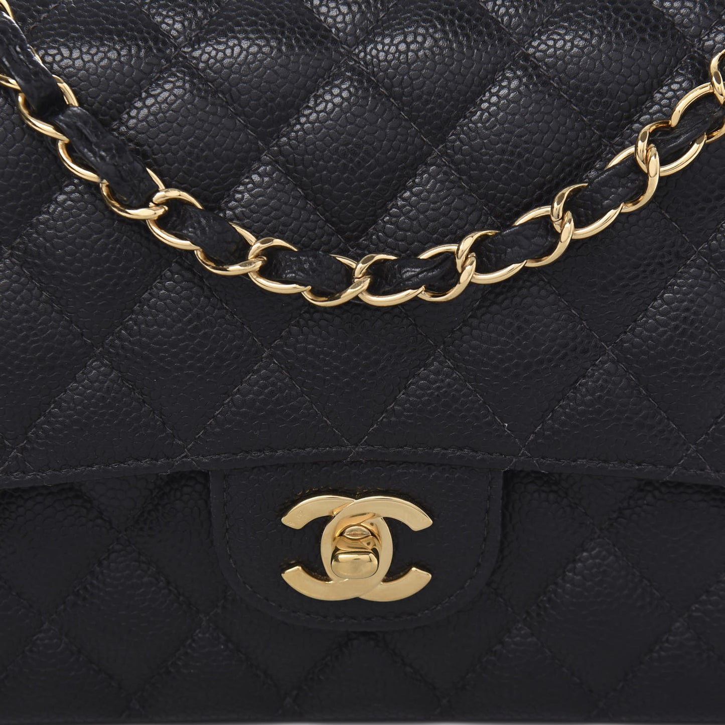 Caviar Quilted Medium Double Flap Black