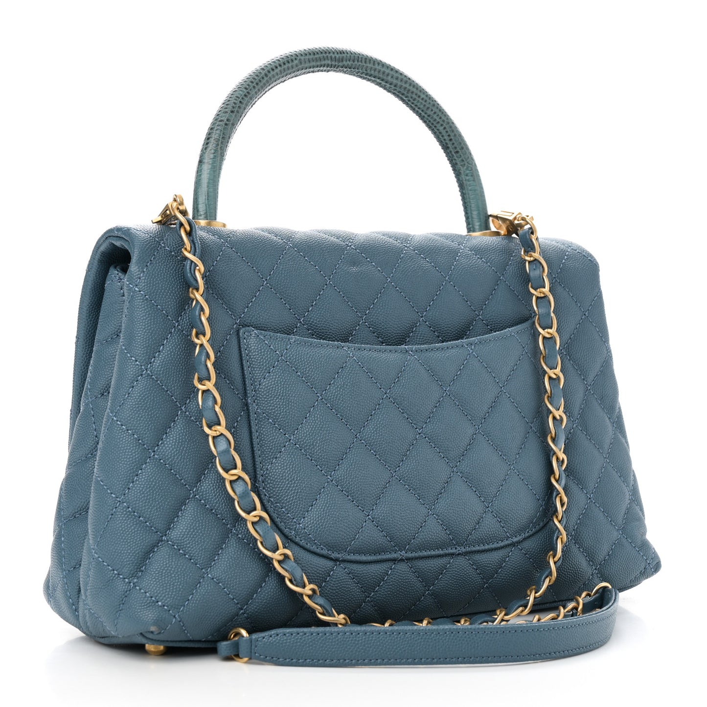 Caviar Quilted Lizard Embossed Small Coco Handle Flap Blue