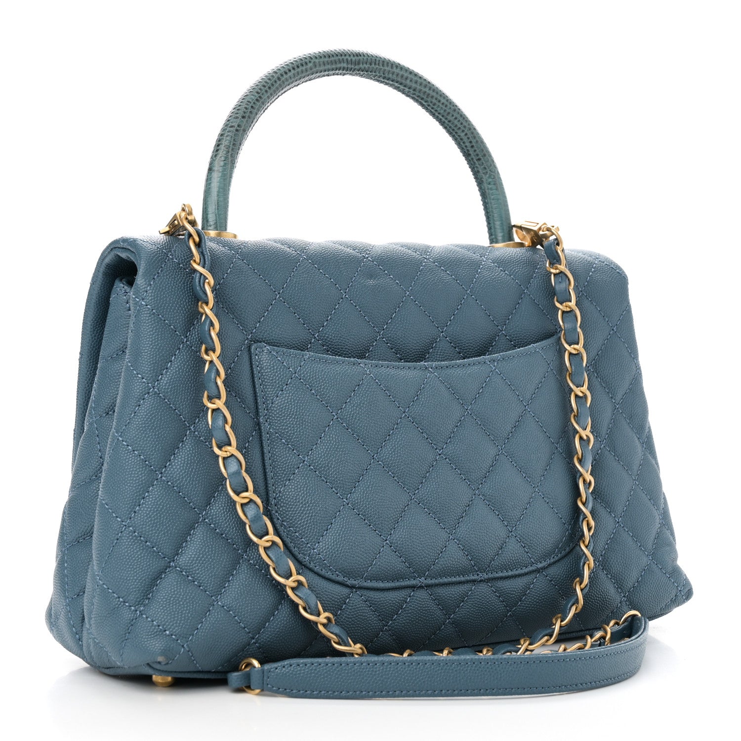 Chanel Caviar Quilted Lizard Embossed Small Coco Handle Flap Blue 3 of 10