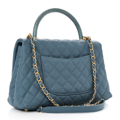 Chanel Caviar Quilted Lizard Embossed Small Coco Handle Flap Blue 3 of 10