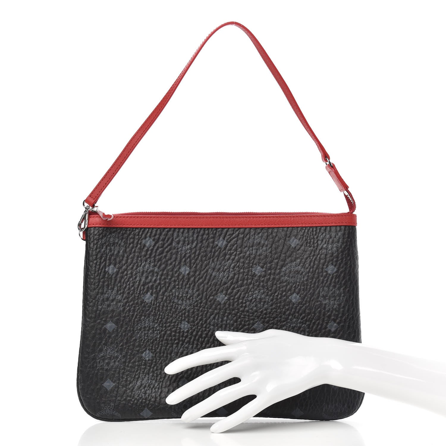 MCM Visetos Liz Shopper Tote Pouch Black Red 2 of 6