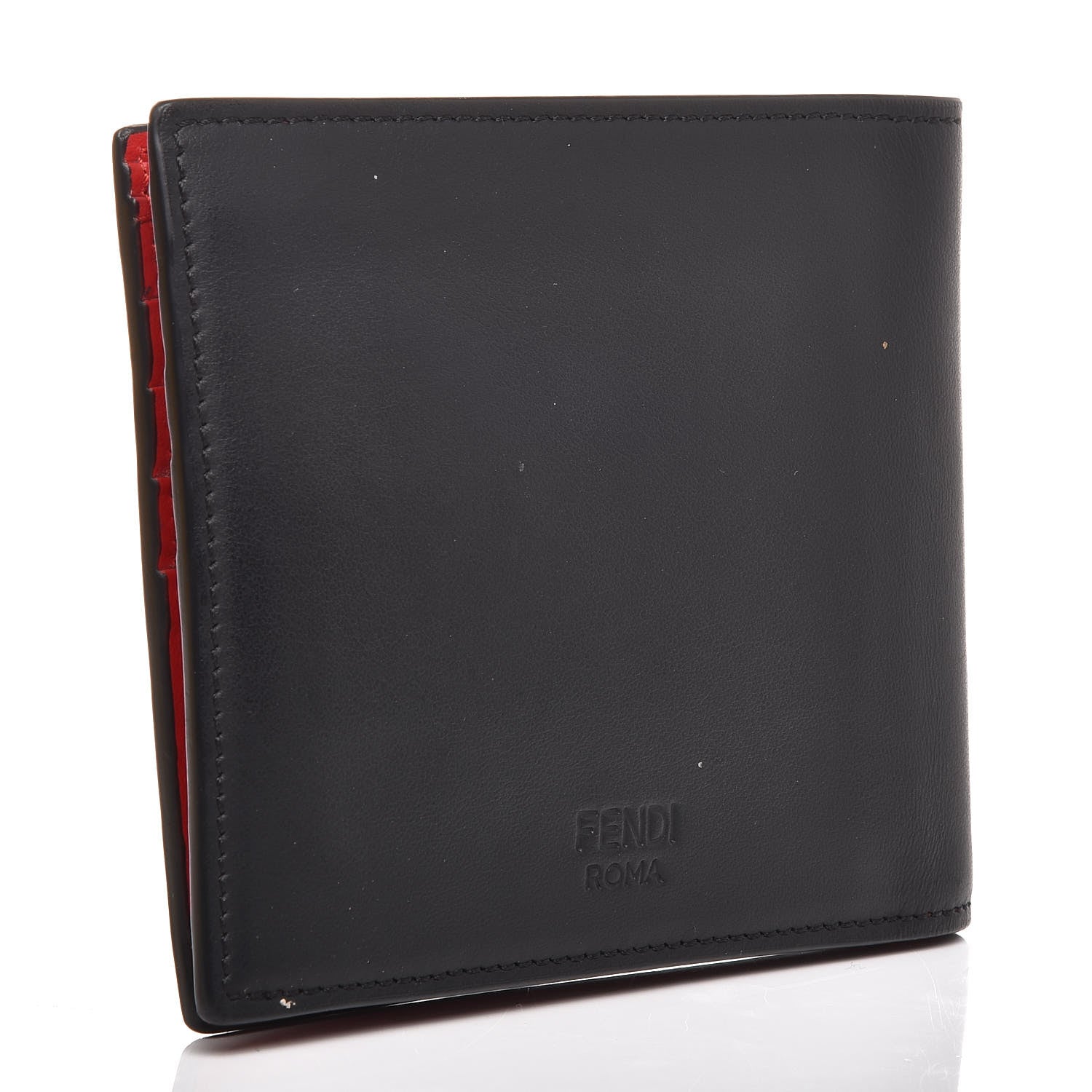 Fendi Vitello Century Monster Eyes Inlay Bi-Fold Wallet Black Giallo Rosso 3 of 7