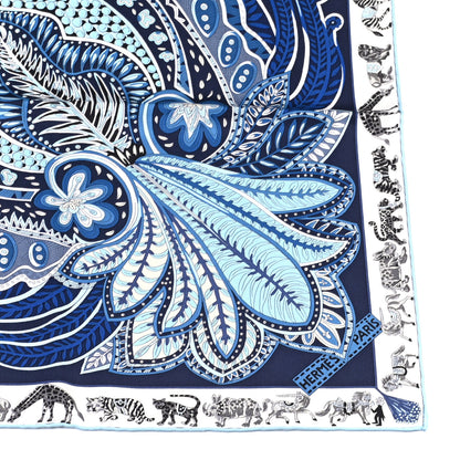 Hermes Silk Le Jardin De La Maharani Scarf 90 Marine Ciel White 4 of 6