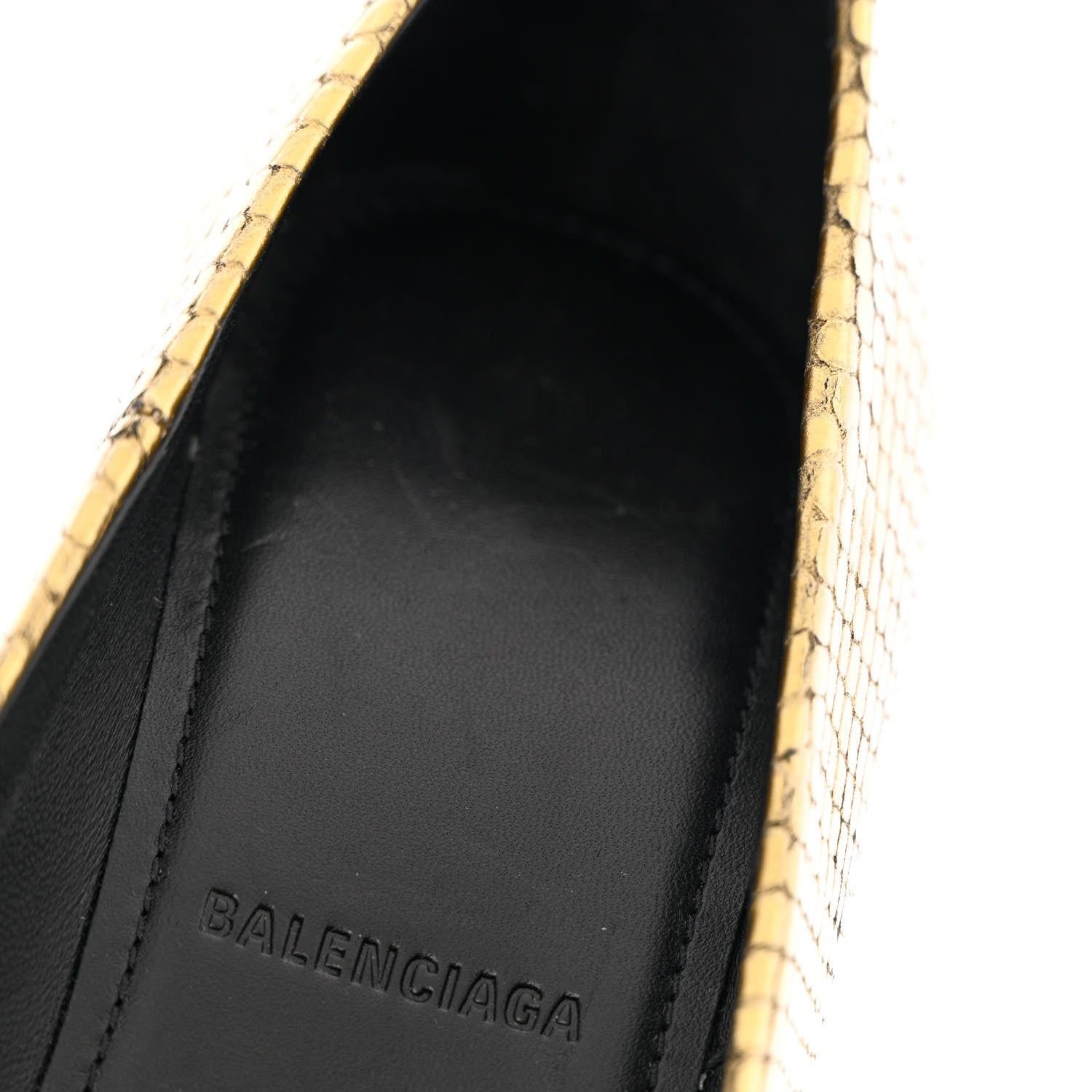 Balenciaga Metallic Calfskin Snakeskin Embossed Essex 110mm Pumps 36 Gold 9 of 11