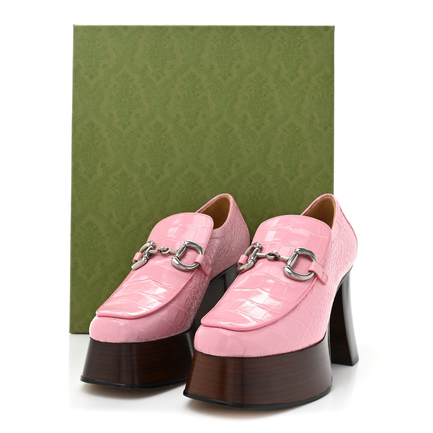 Croco Calf Lux Granada Kid Horsebit Platform Loafers 38 Butterfly Pink