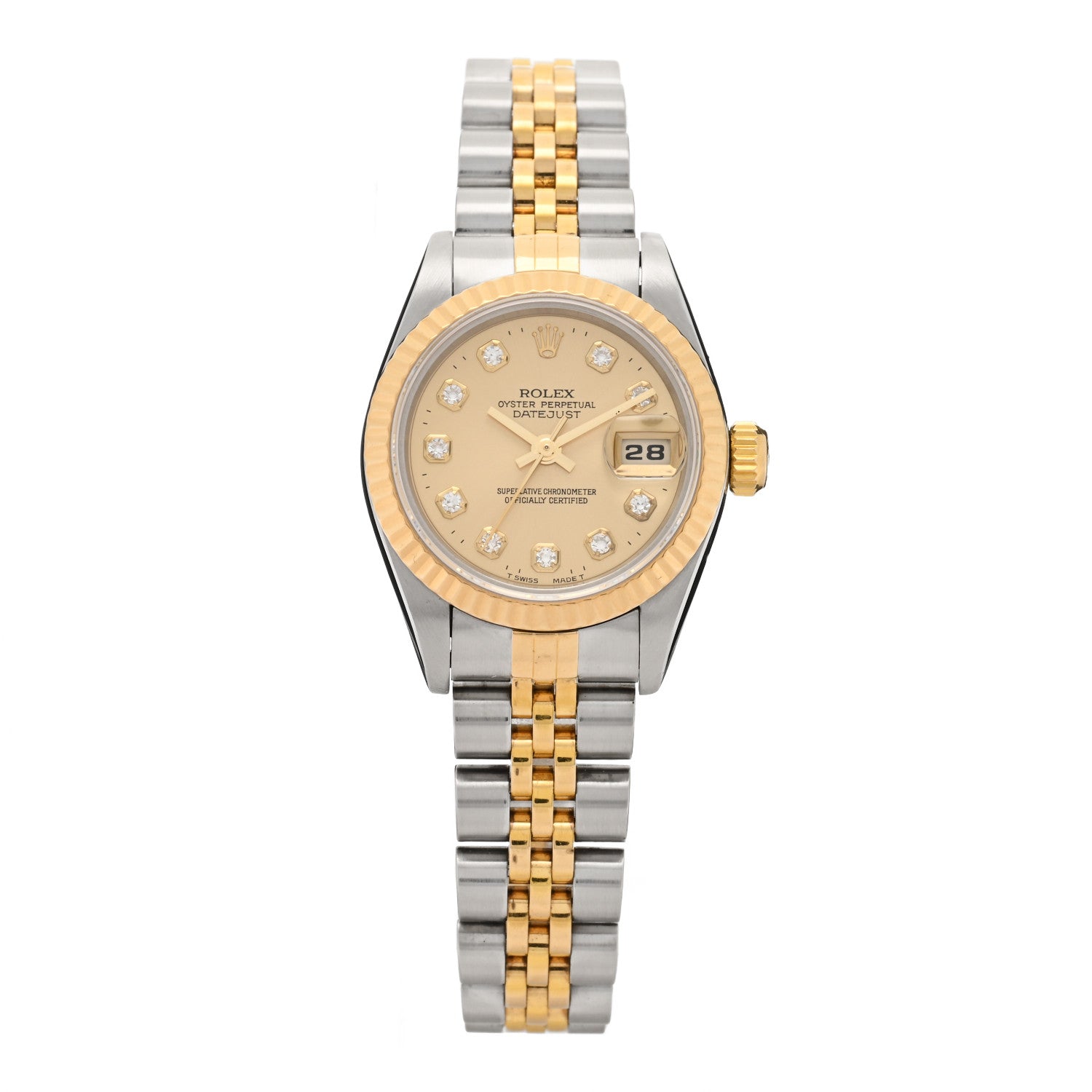 Rolex Stainless Steel 18K Yellow Gold Diamond 26mm Oyster Perpetual Datejust Watch Champagne 69173 1 of 4