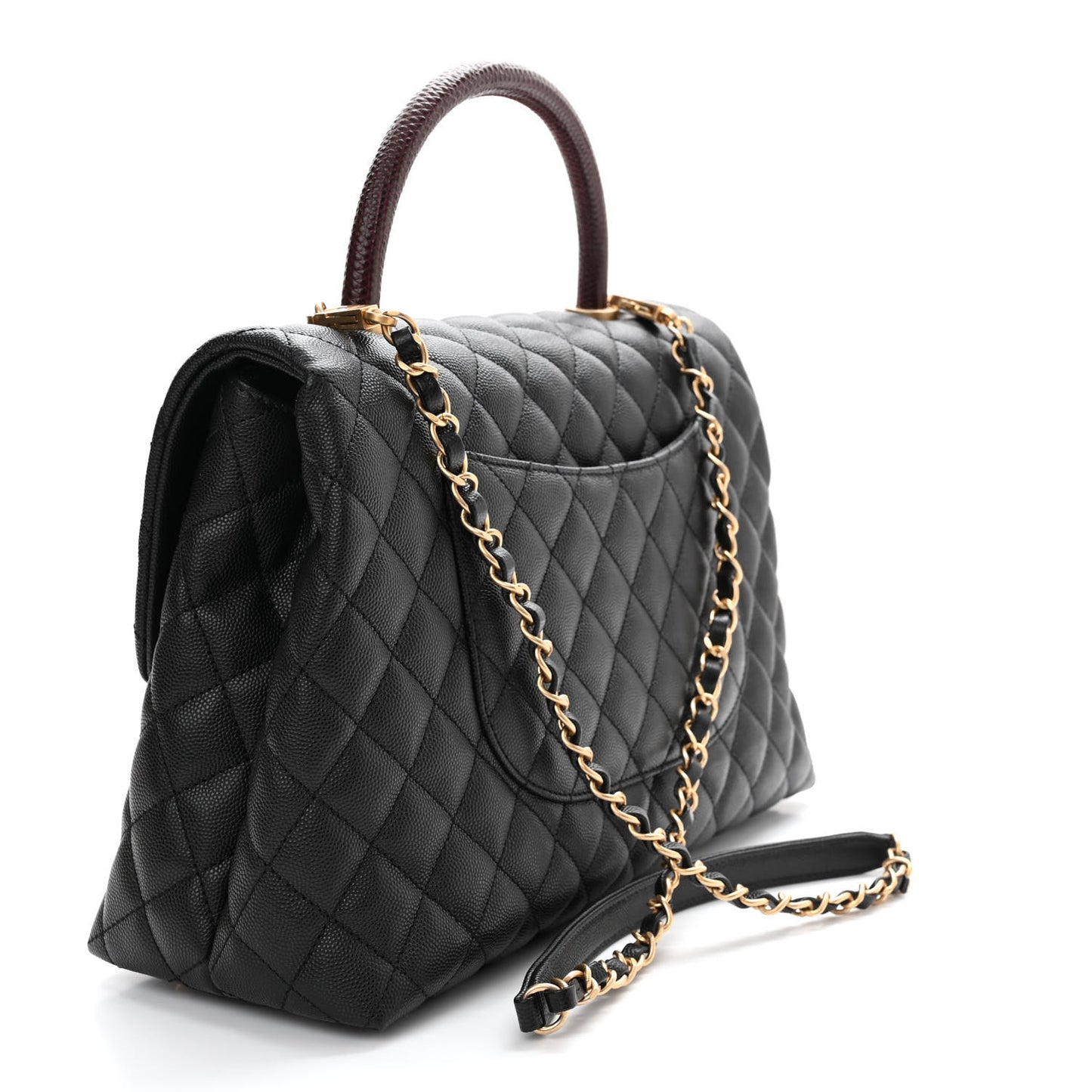Caviar Lizard Quilted Medium Coco Handle Flap Black