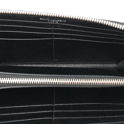 Saint Laurent Grain De Poudre Matelasse Chevron Monogram Zip Around Wallet Black 5 of 6