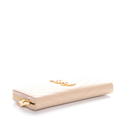 Saint Laurent Grain De Poudre Matelasse Chevron Monogram Zip Around Wallet Nude Powder 4 of 8