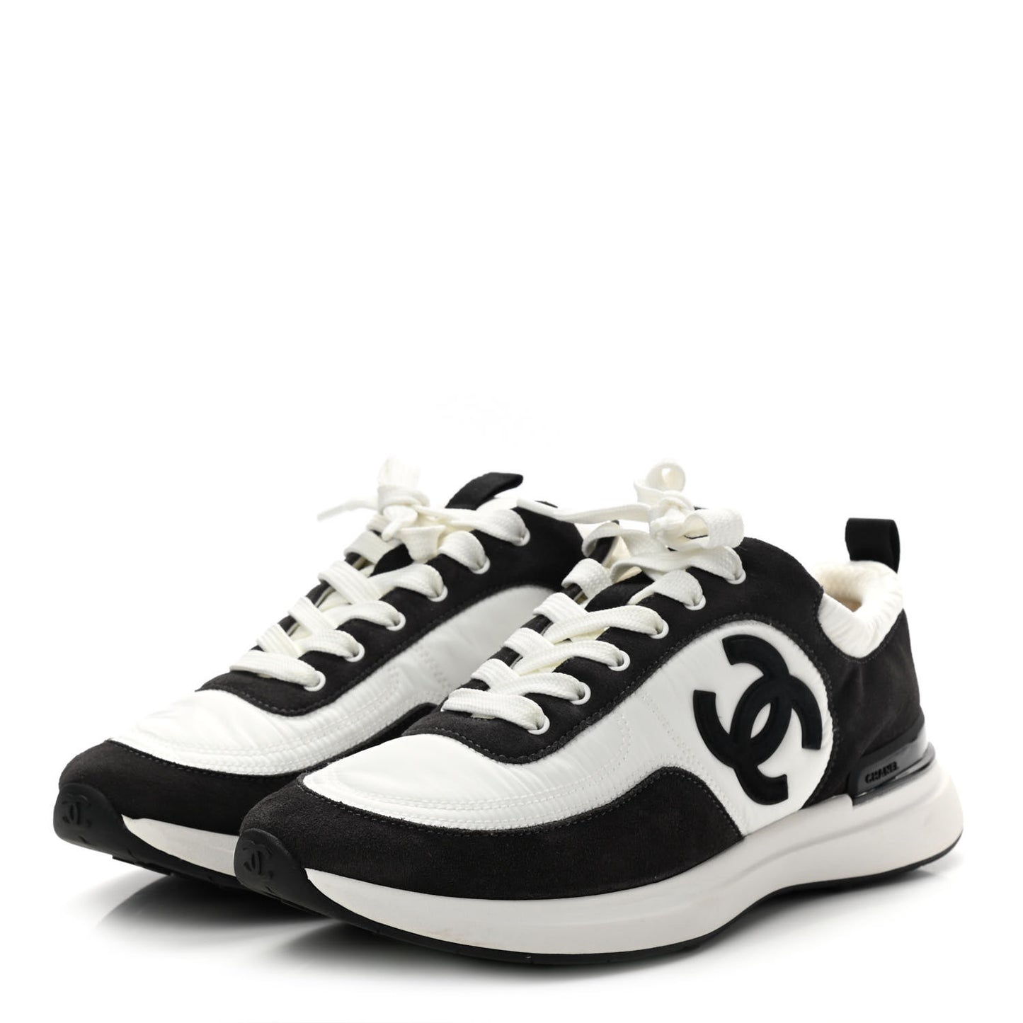 Nylon Suede Calfskin CC Sneakers 40 White Dark Grey