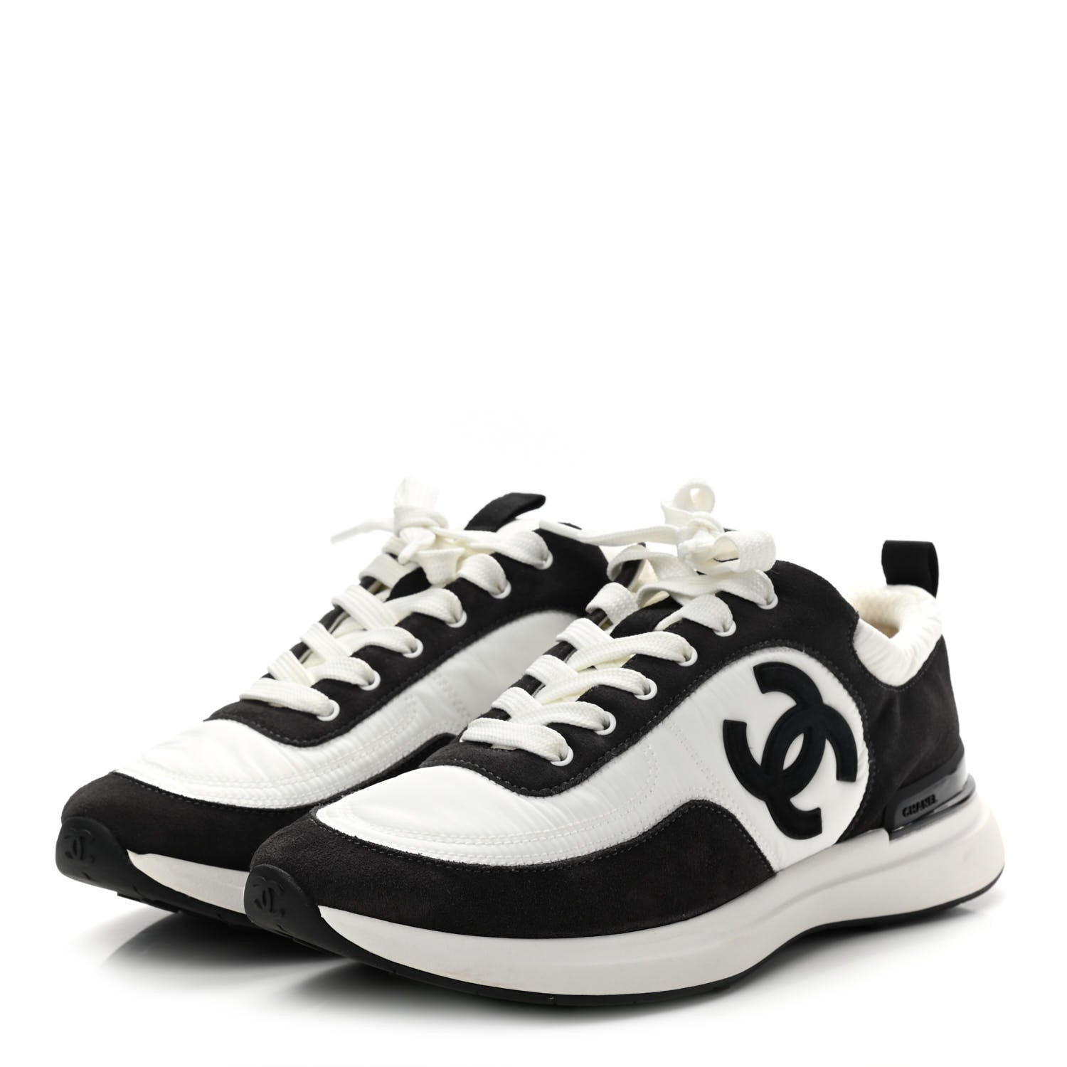 Chanel Nylon Suede Calfskin CC Sneakers 40 White Dark Grey 3 of 8