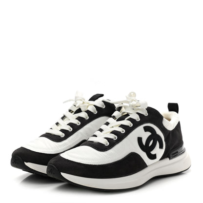 Chanel Nylon Suede Calfskin CC Sneakers 40 White Dark Grey 3 of 8