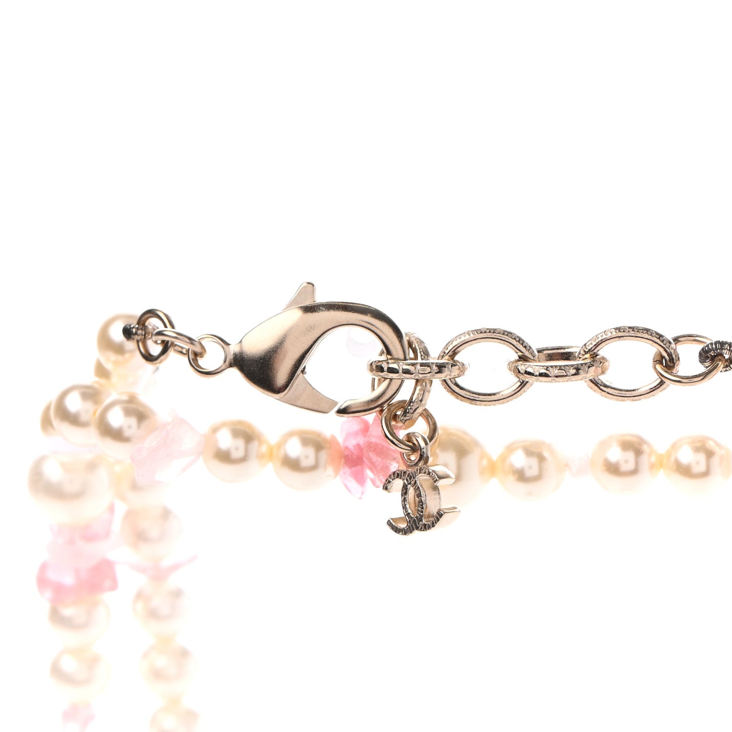 Pearl Stone CC Long Necklace Gold Pink Multicolor