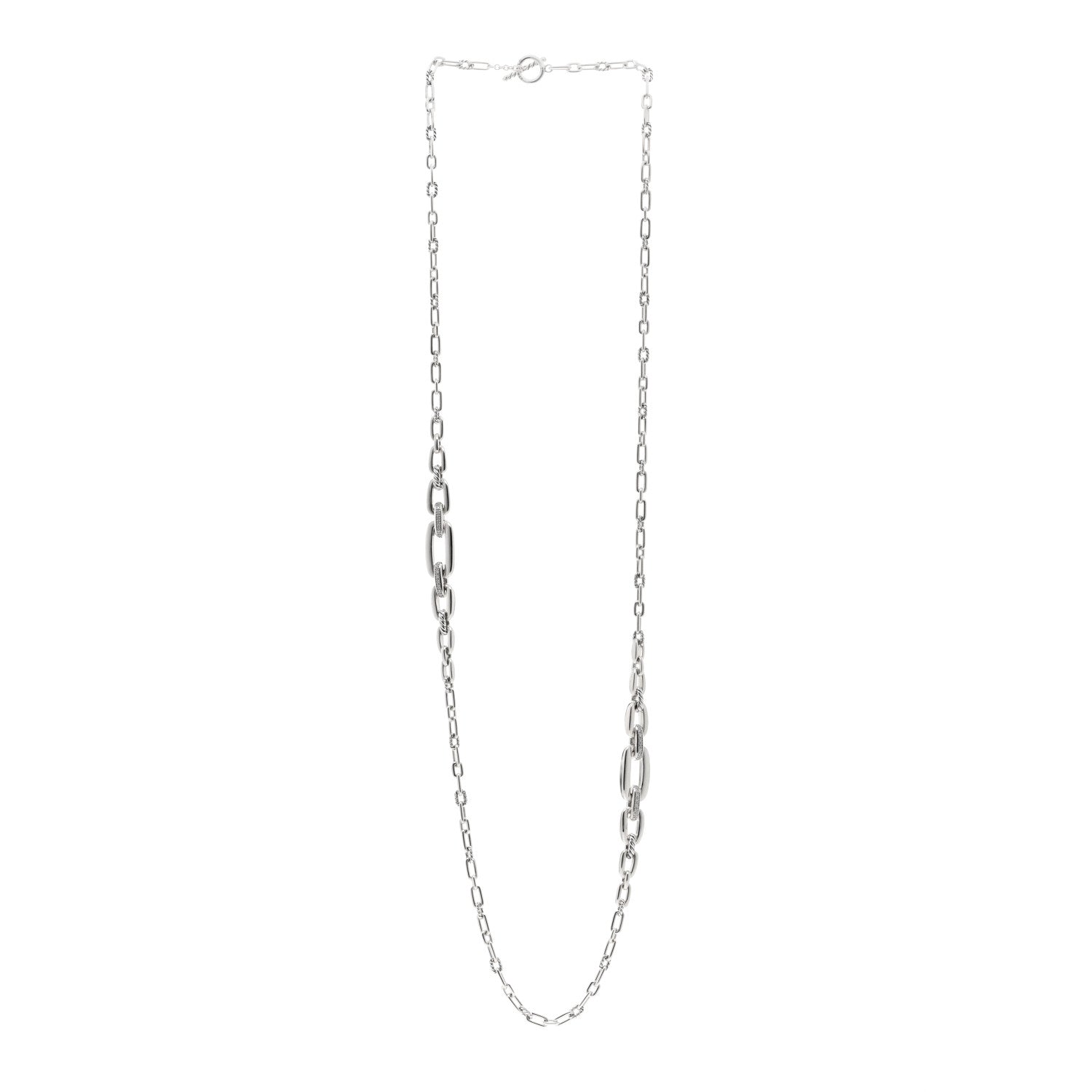 David Yurman Sterling Silver Diamond Wellesley Long Chain Link Necklace 3 of 5