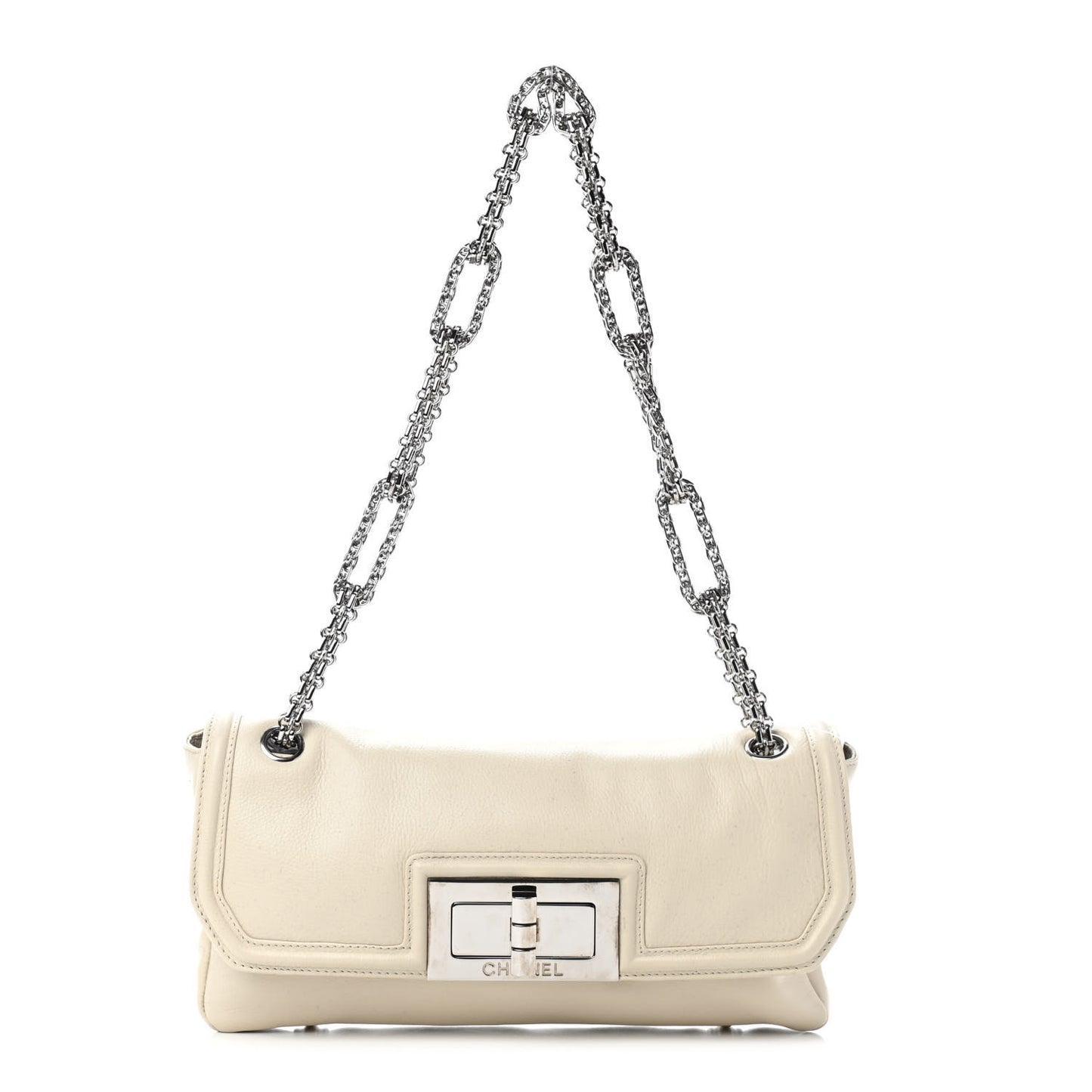 Calfskin Mademoiselle Lock Bijoux Chain Flap White