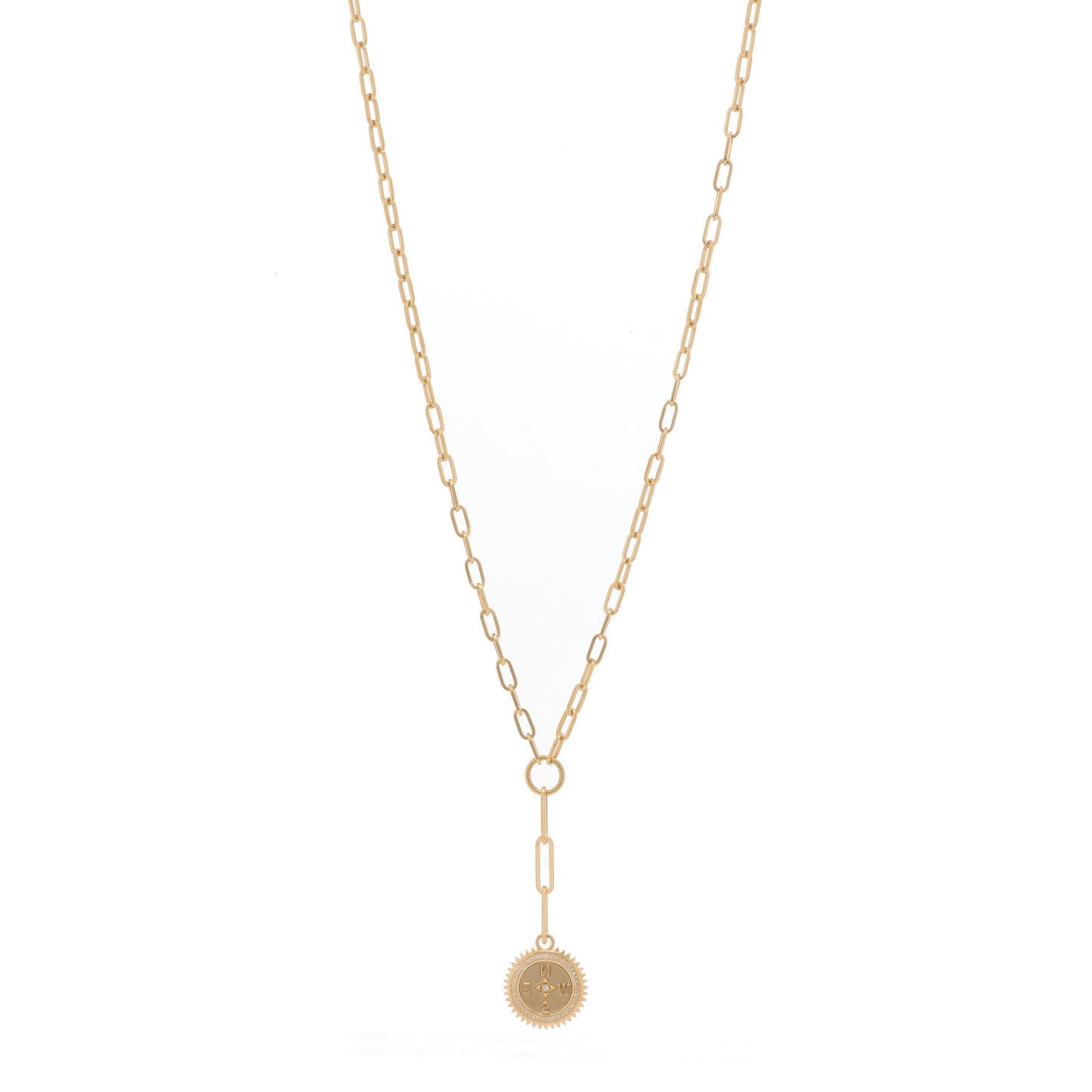 18K Yellow Gold Diamond Internal Compass Refined Clip Extension Chain Necklace