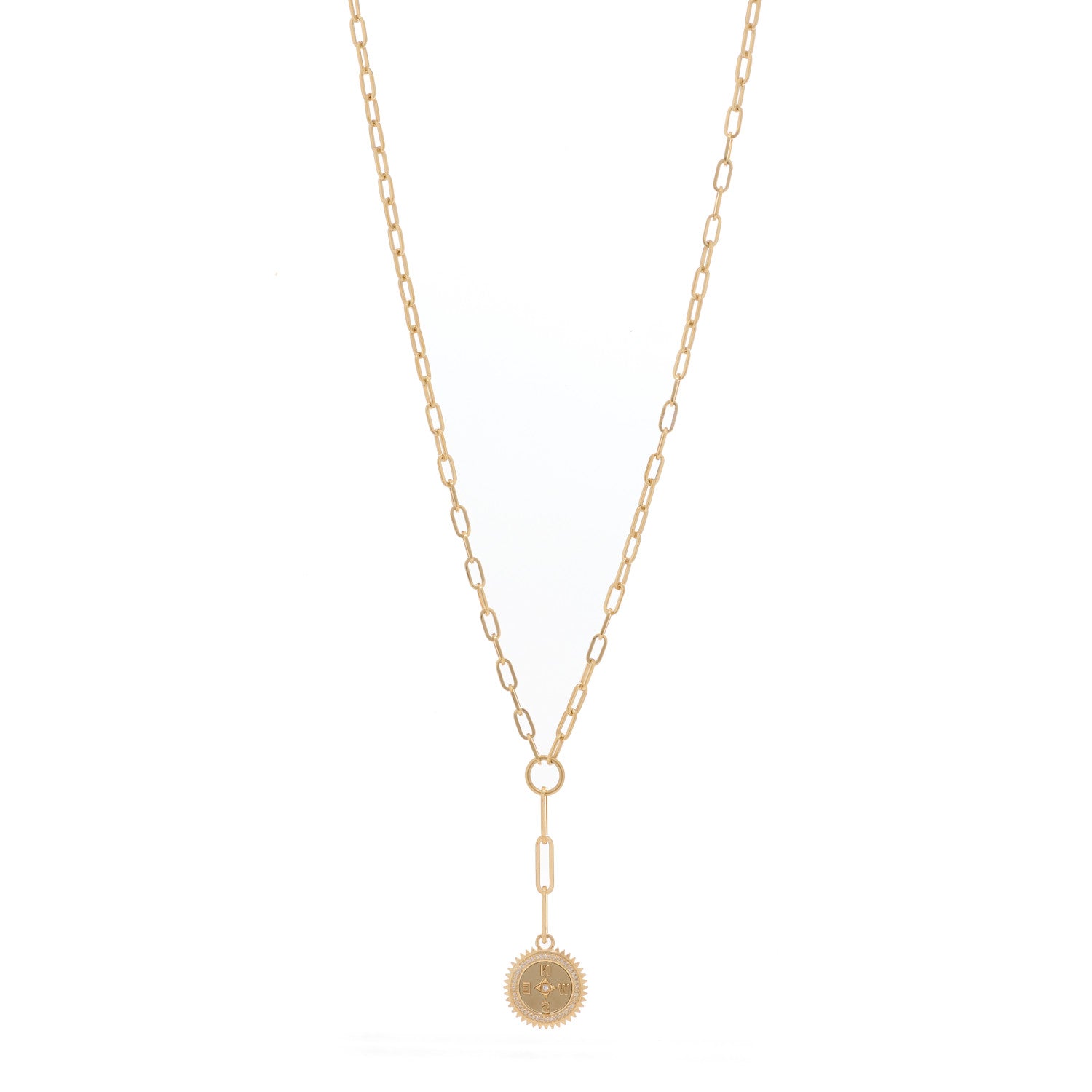 Foundrae 18K Yellow Gold Diamond Internal Compass Refined Clip Extension Chain Necklace 1 of 4