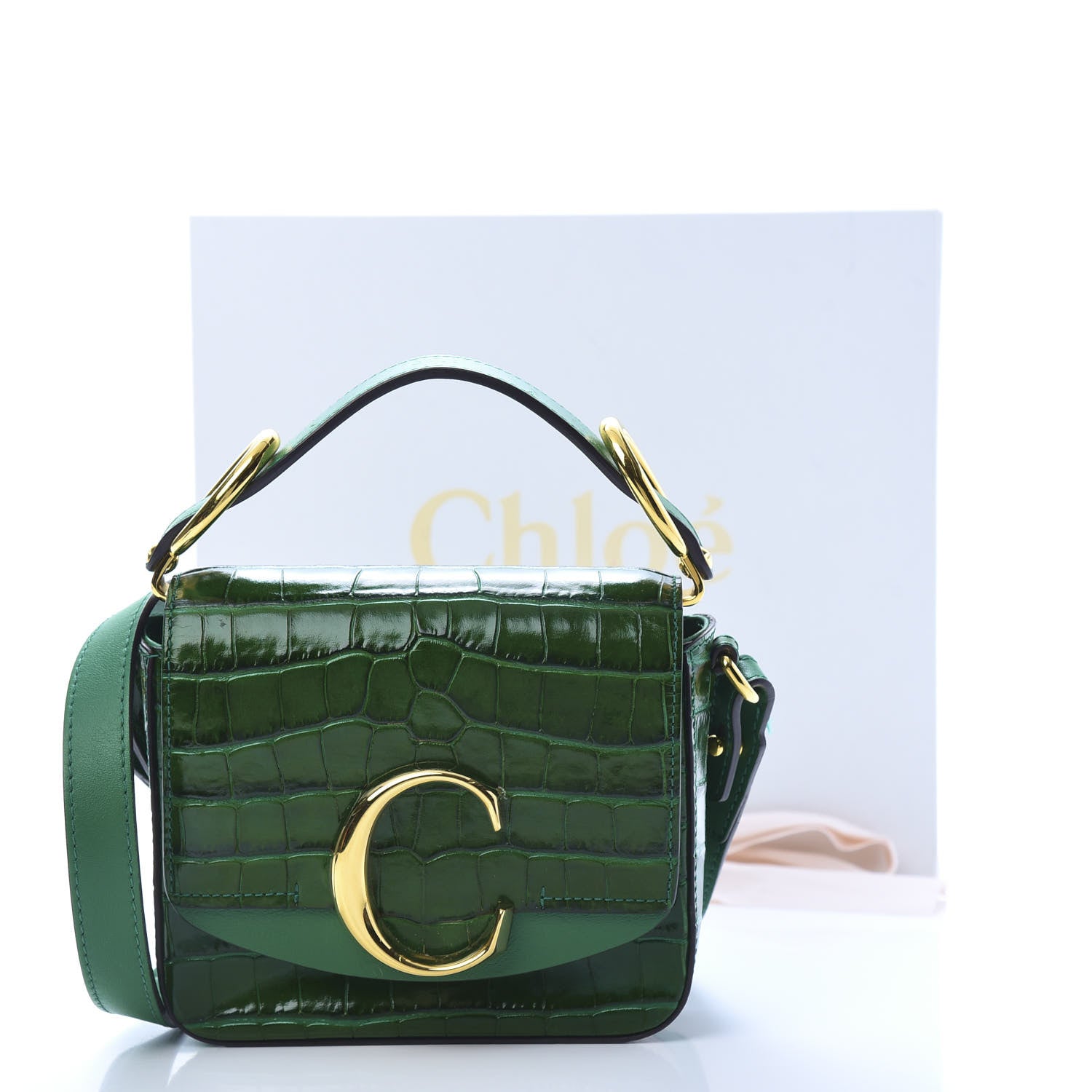 Chloe Calfskin Crocodile Embossed Mini C Double Carry Woodsy Green 15 of 15