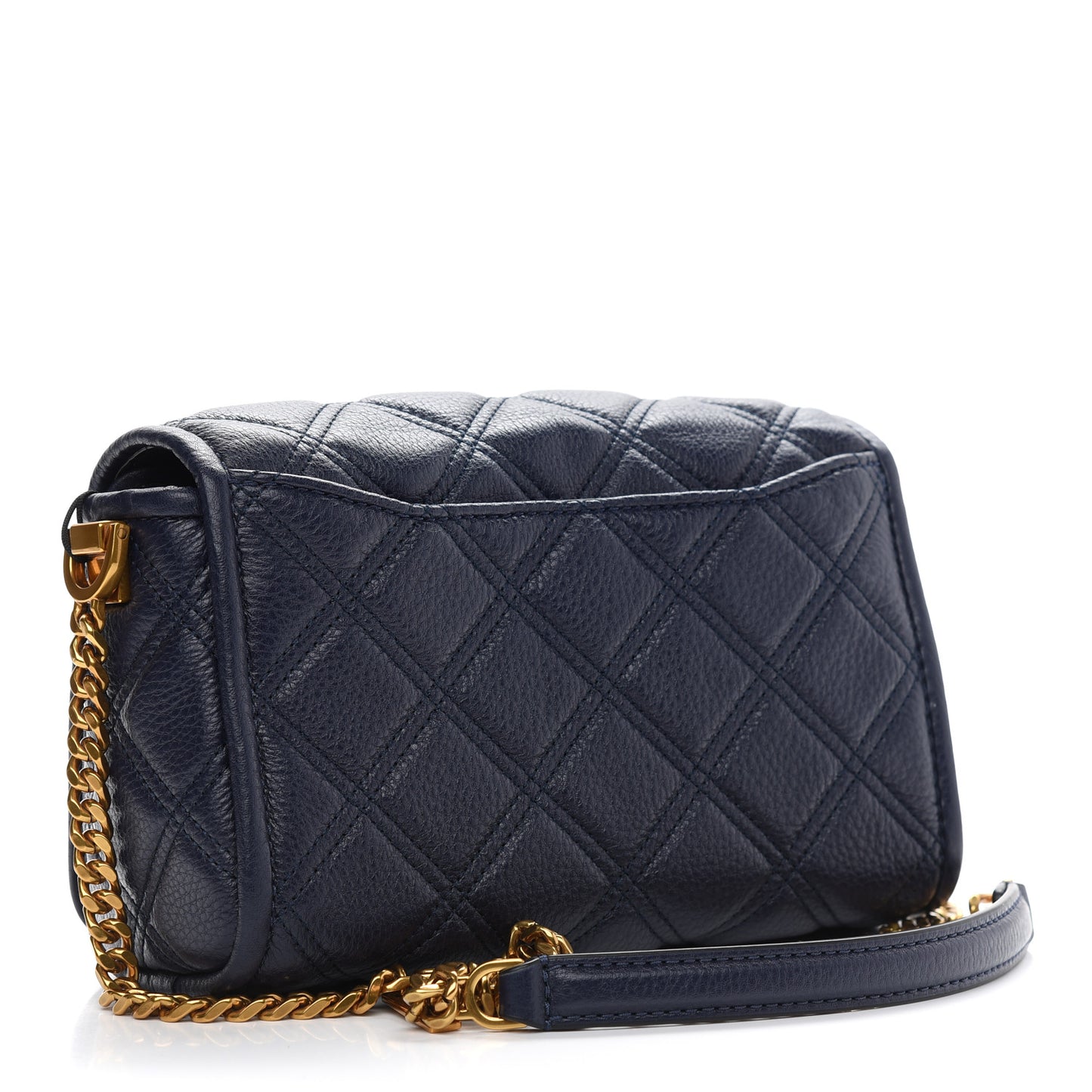 Grained Calfskin Quilted Double Stitched The Status Flap Crossbody Bag Navy