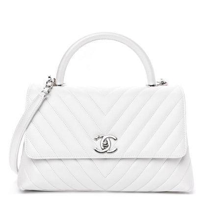 Chanel Iridescent Caviar Chevron Quilted Small Coco Handle Flap White 1 of 10