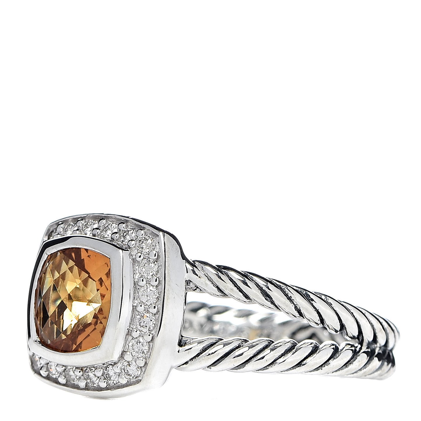 Sterling Silver Diamond Citrine 7mm Petite Albion Ring 57 8