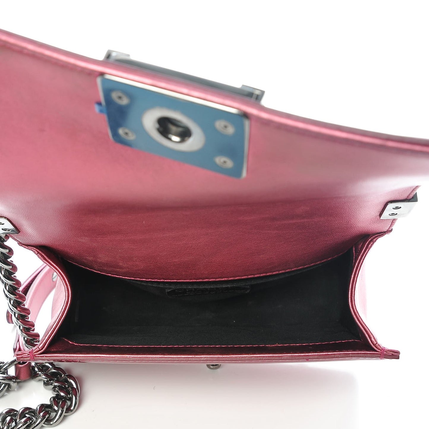 Metallic Patent Calfskin Quilted Small Boy Flap Pink