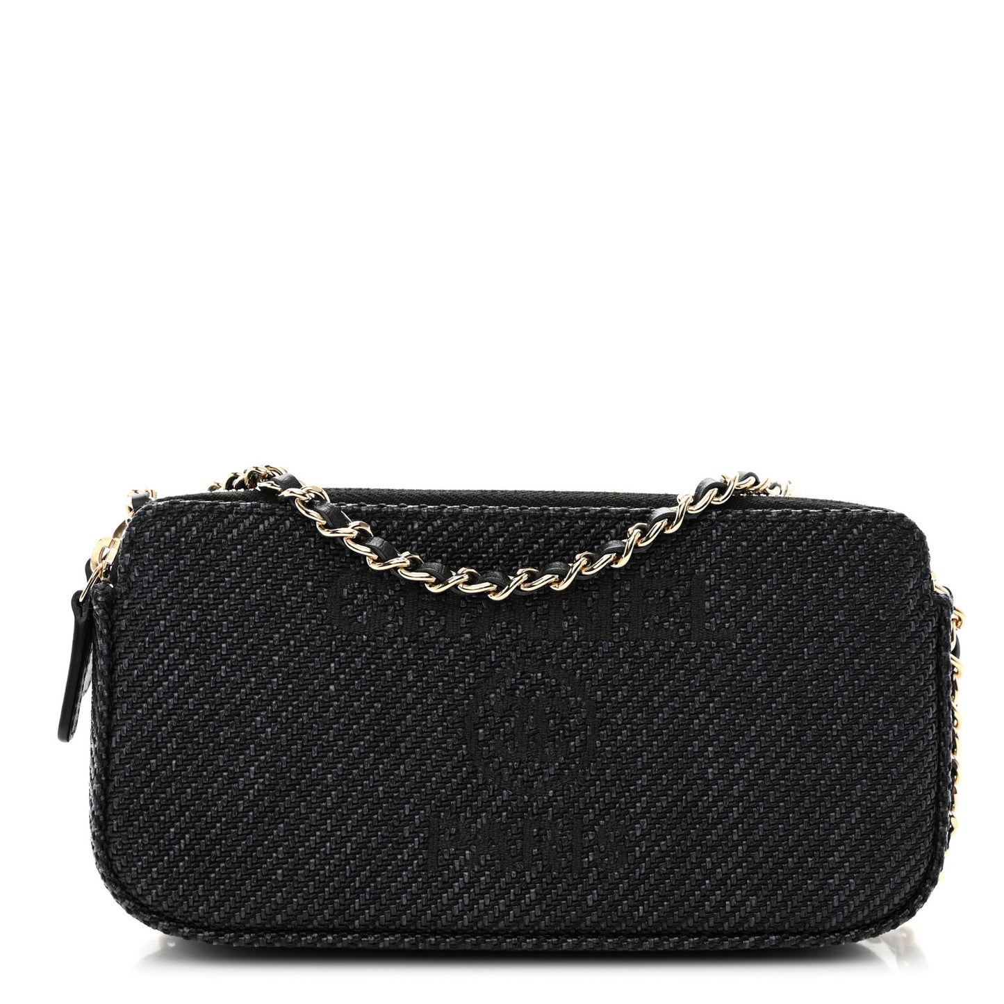Lurex Straw Small Deauville Clutch With Chain Blue