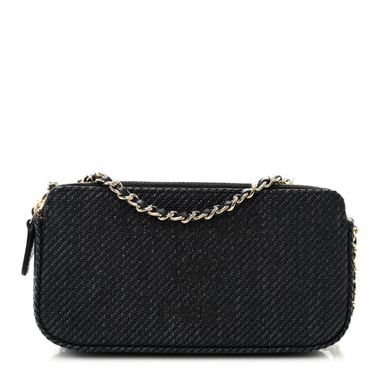 Chanel Lurex Straw Small Deauville Clutch With Chain Blue 1 of 14