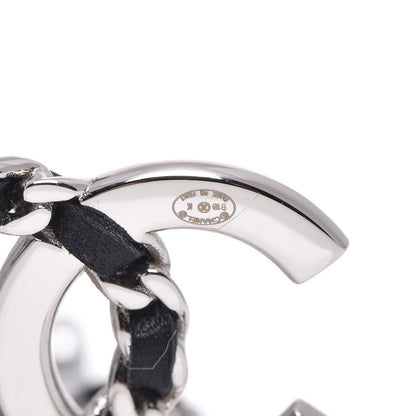 Chanel Crystal Baguette Lambskin Large CC Earrings Silver Black 4 of 5